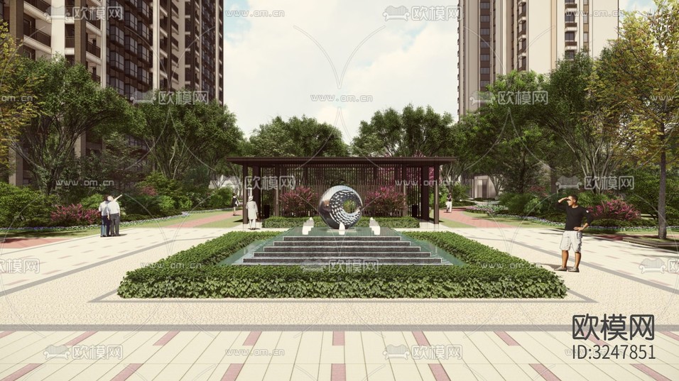 小区景观 住宅景观装修效果图下载(渲染图8)