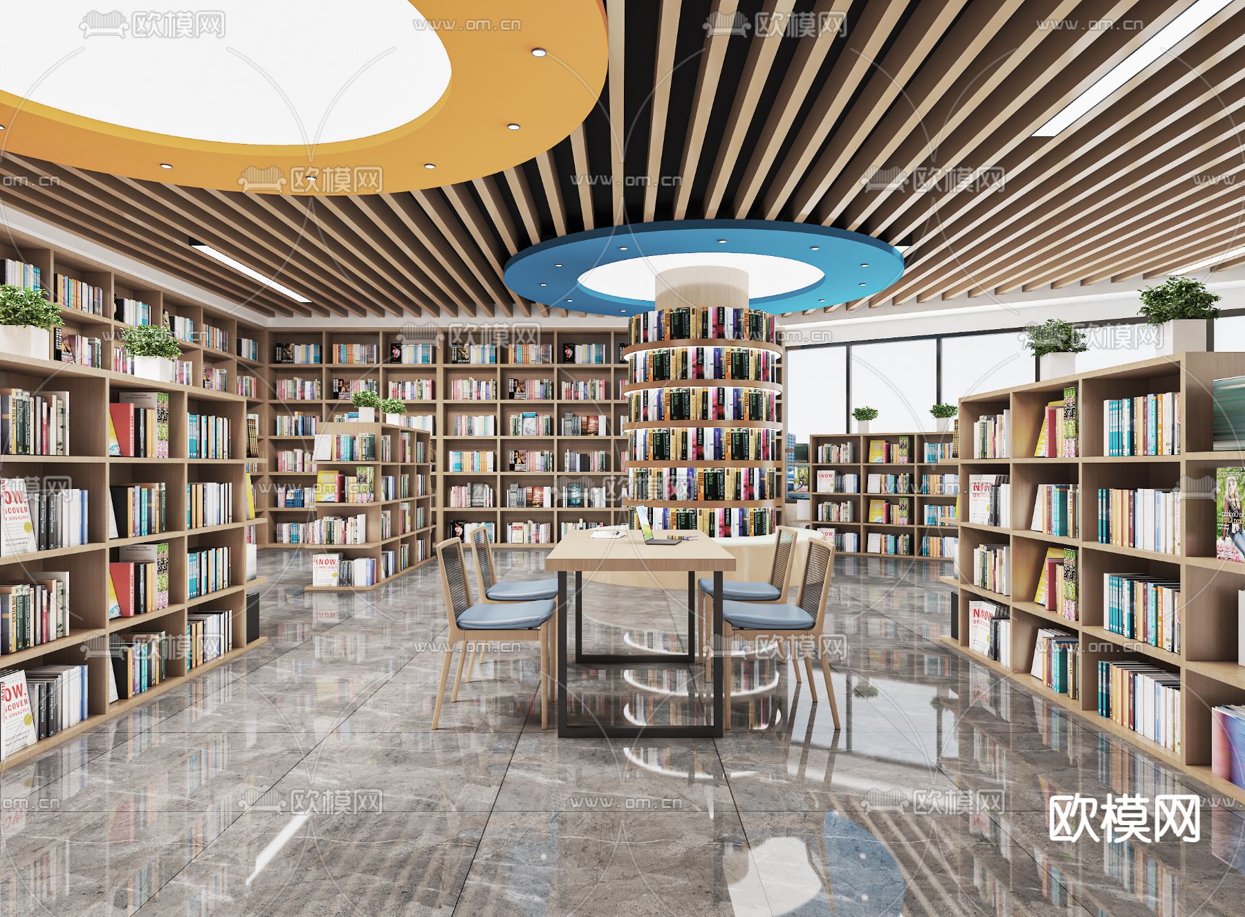 图书馆 阅览室 书店3d模型下载（渲染图1）