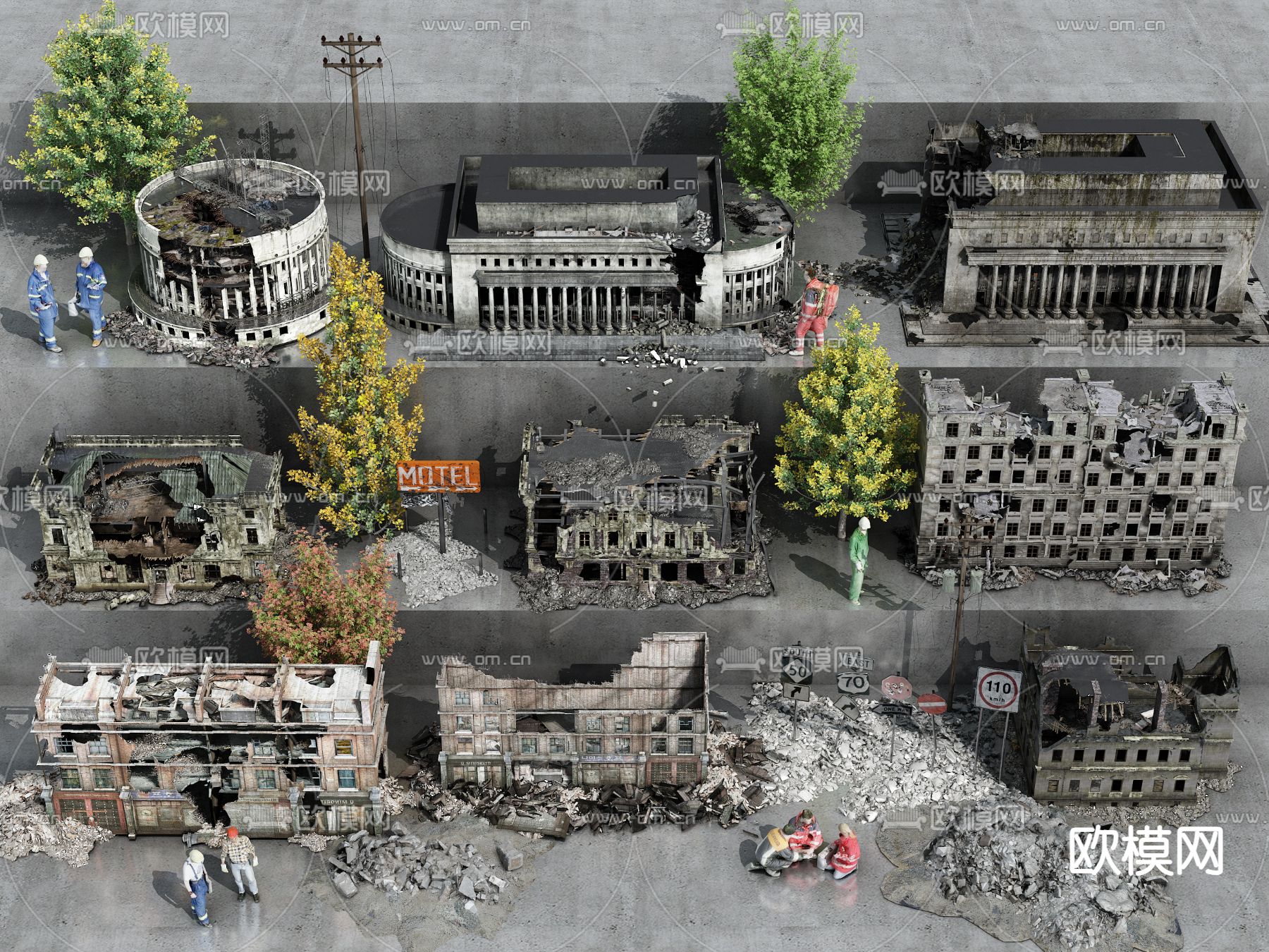 战后废墟 建筑废墟 废墟 厂房 工地废墟su模型下载（渲染图1）