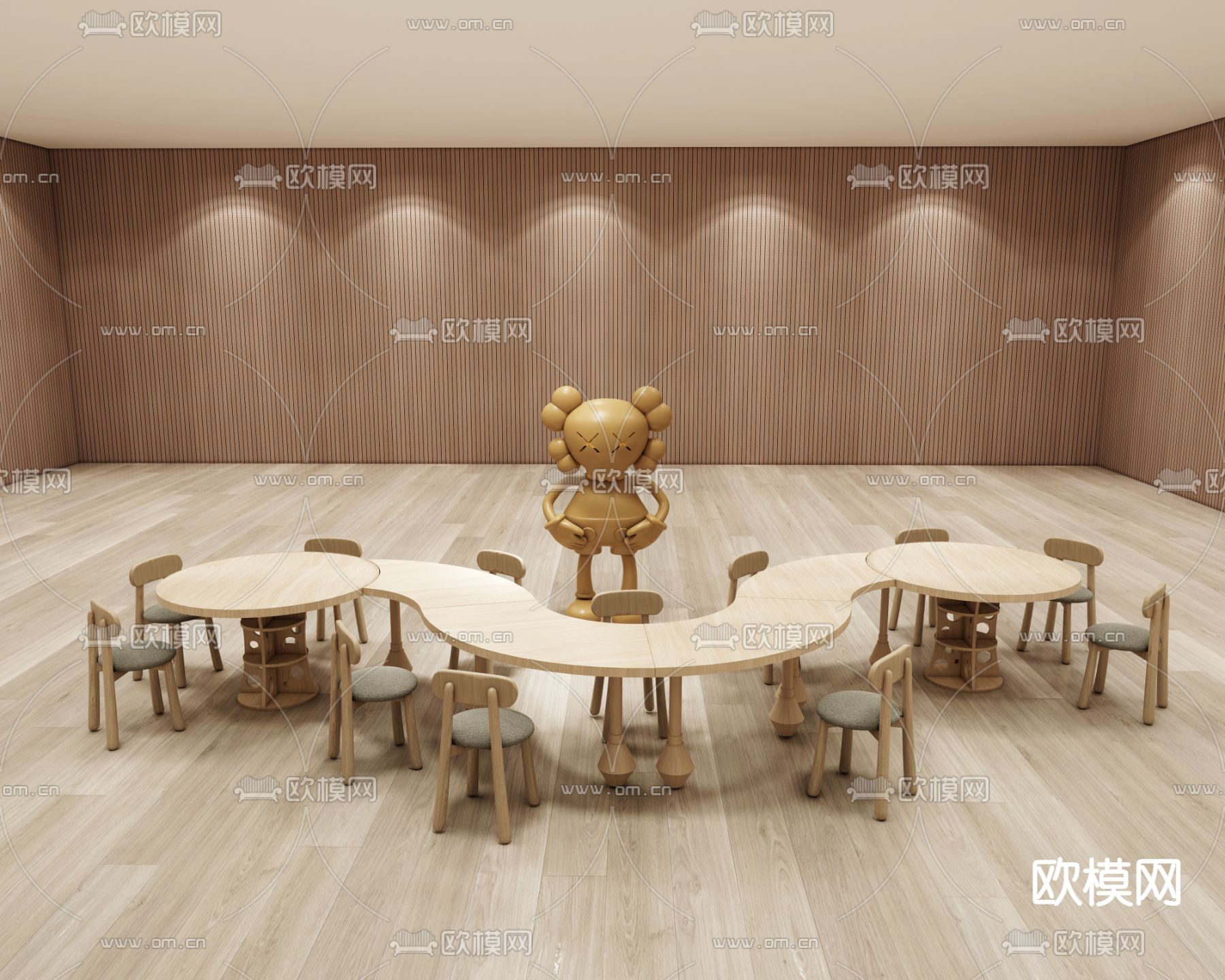 现代儿童桌椅su模型下载（渲染图3）