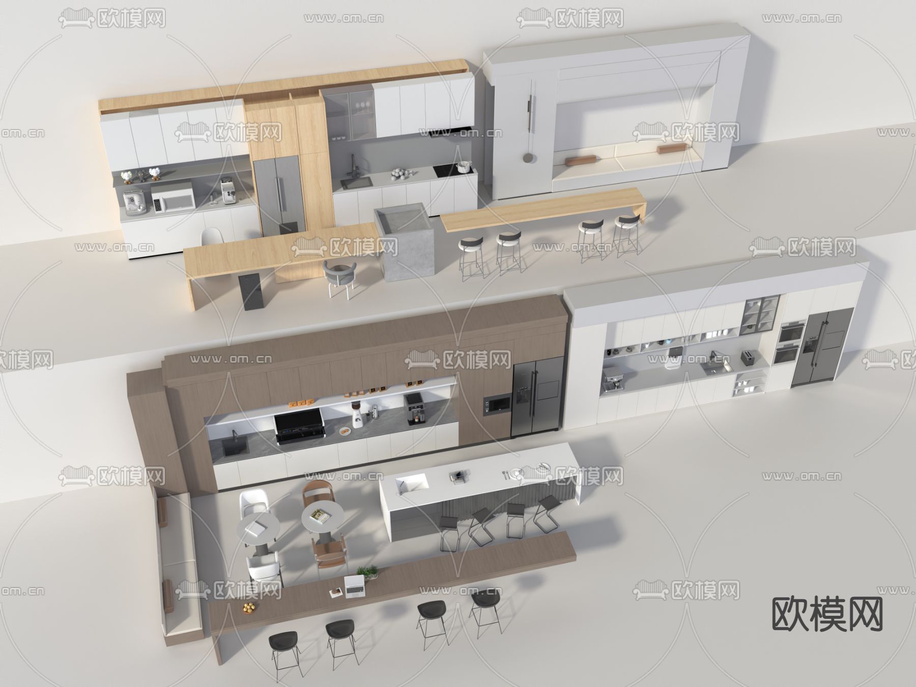 茶水间操作台 茶水间休闲桌椅3d模型下载