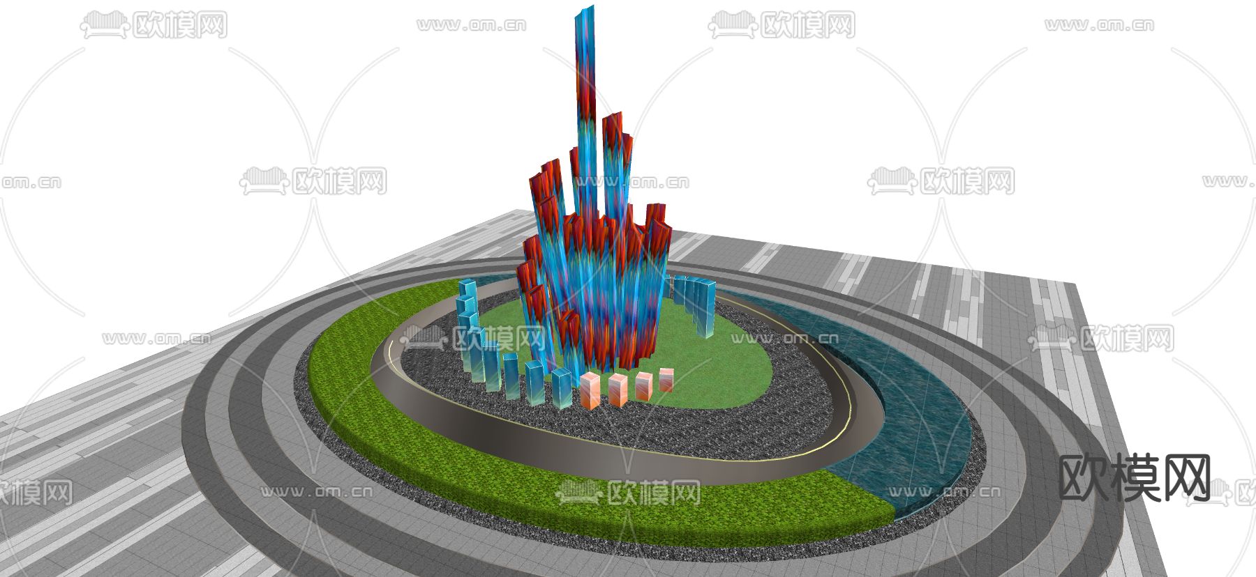 抽象雕塑小品 水景雕塑su模型下载（渲染图2）