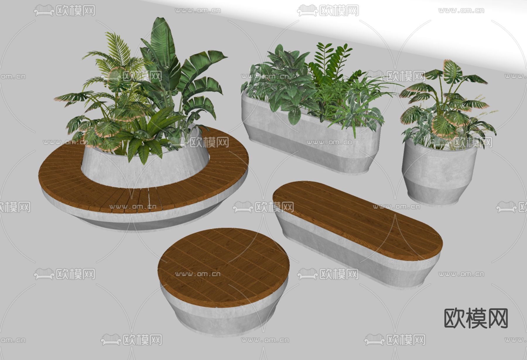树池座凳 景观座椅 花坛 花箱su模型下载（渲染图1）
