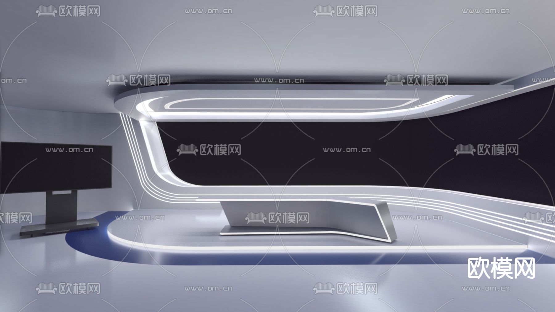 科技感直播间 演播室su模型下载（渲染图1）
