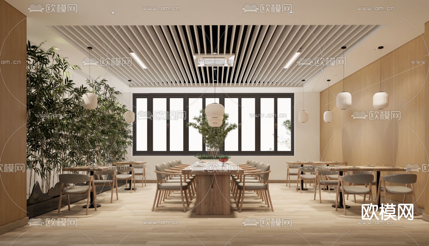 新中式餐厅su模型下载（渲染图2）