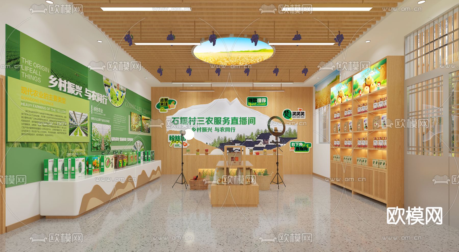 乡村振兴直播间su模型下载（渲染图4）