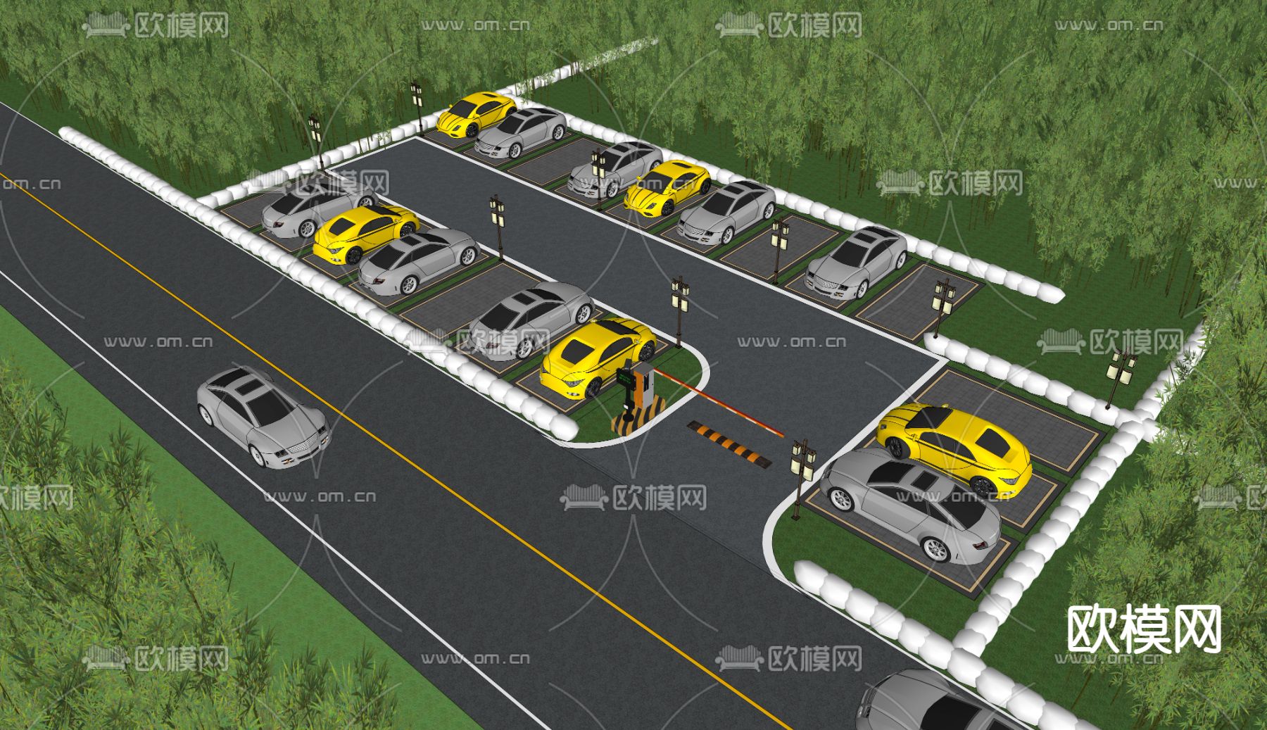 路边生态停车场 智慧停车场su模型