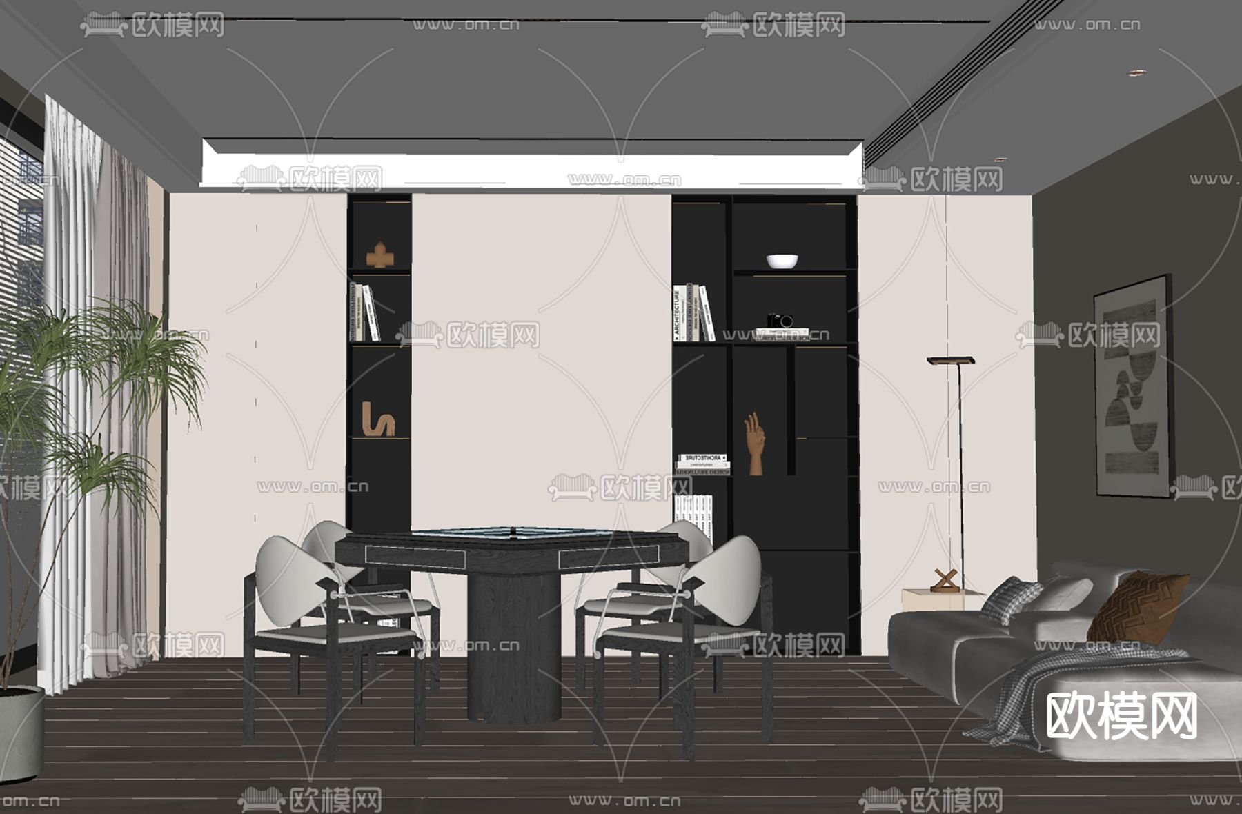 现代棋牌室 麻将房su模型下载（渲染图1）