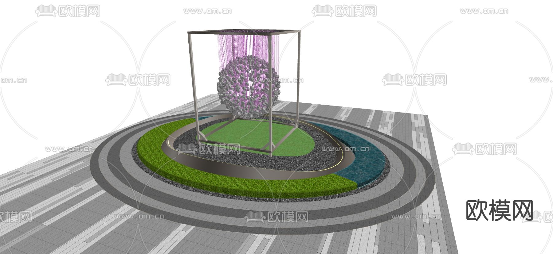现代雕塑小品 水景雕塑su模型下载（渲染图2）