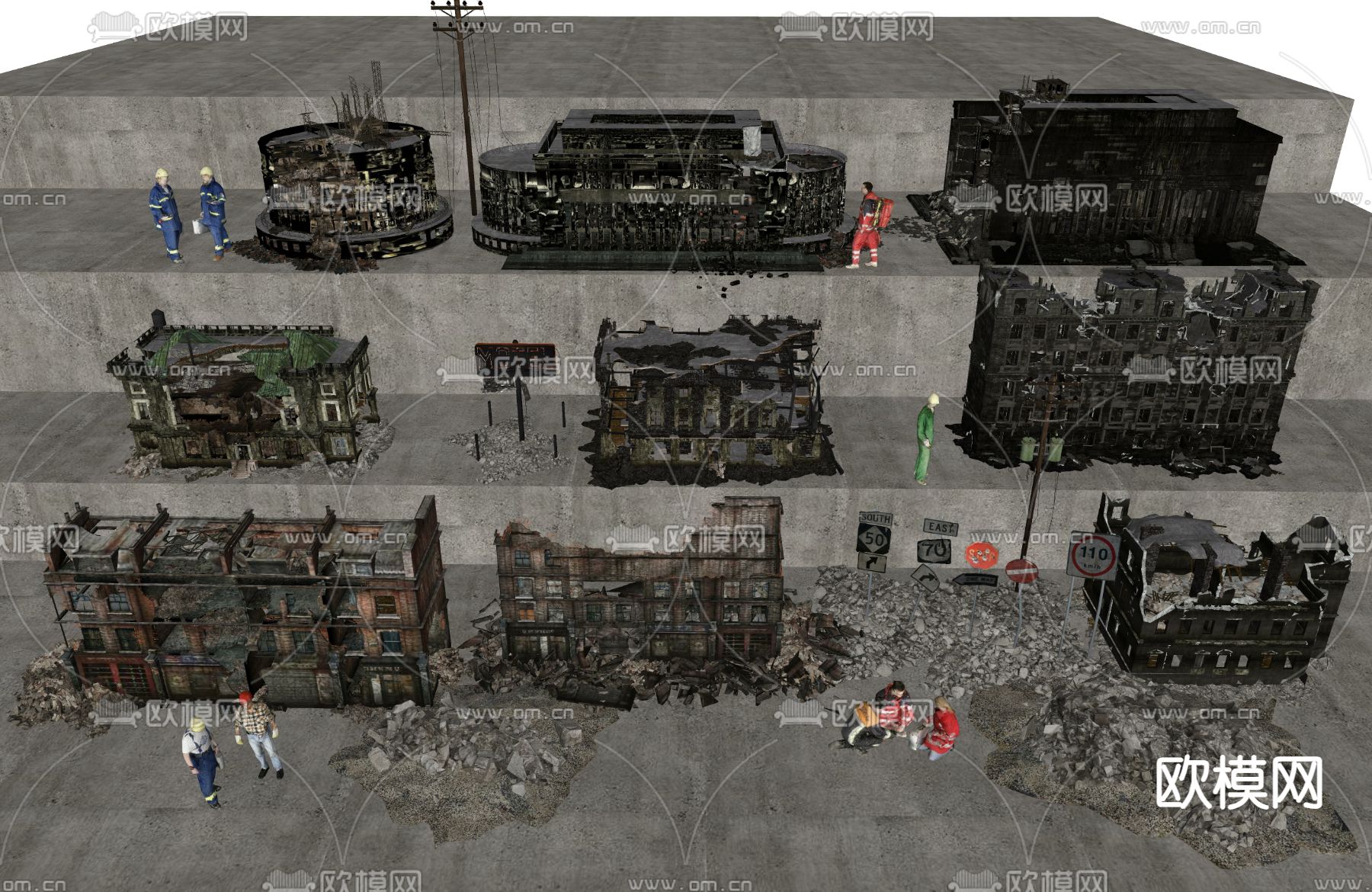 战后废墟 建筑废墟 废墟 厂房 工地废墟su模型下载（渲染图2）