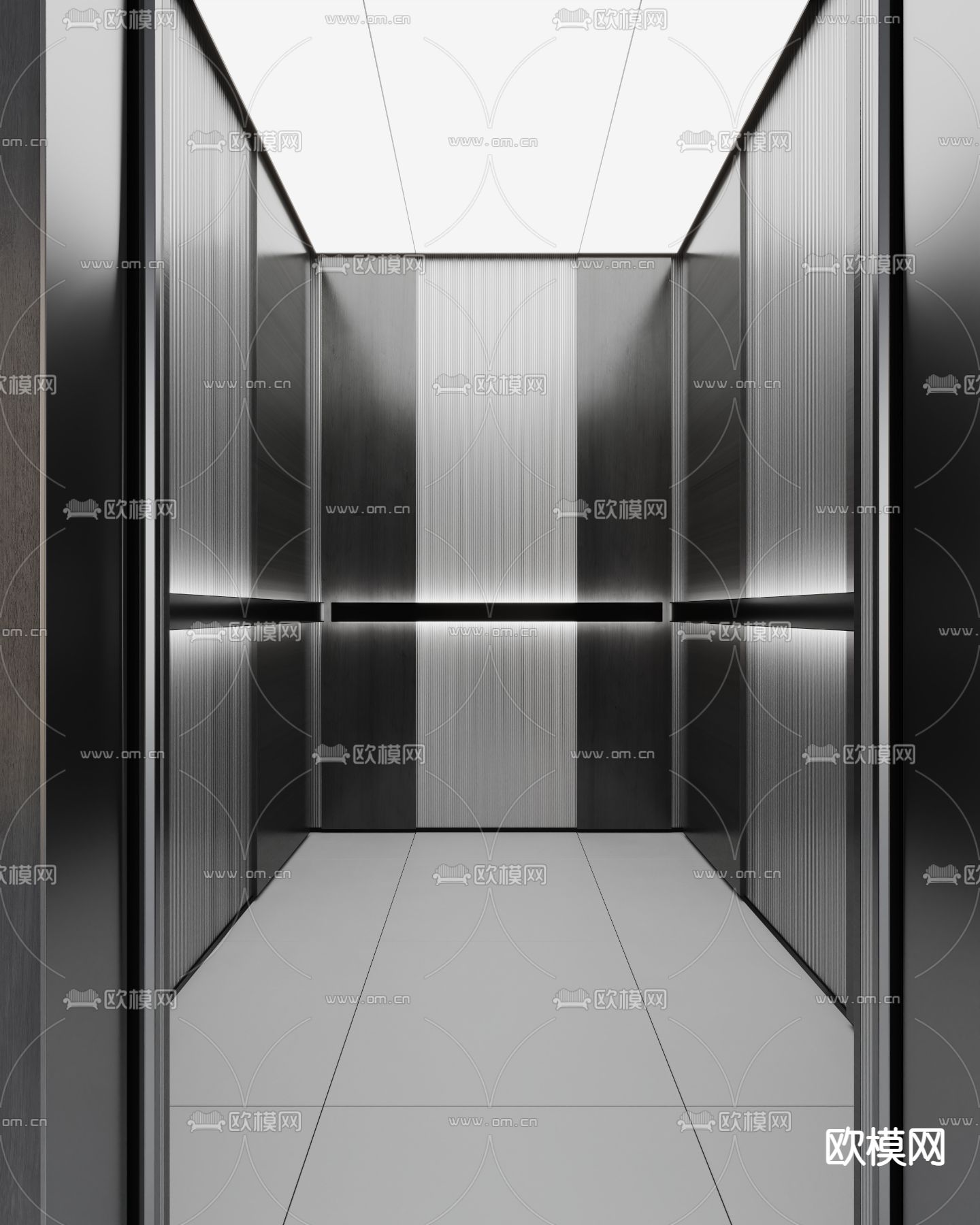 高级灰电梯厅 电梯间3d模型下载（渲染图3）