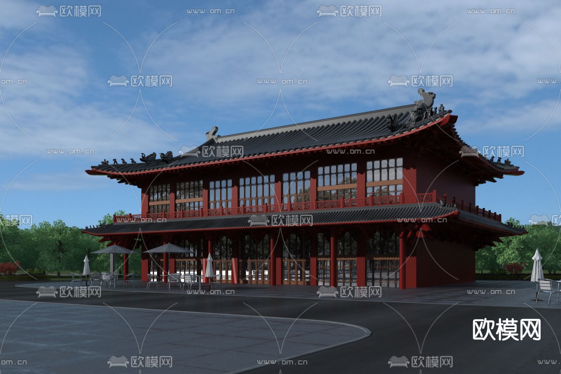 中式古建 大殿su模型下载（渲染图1）