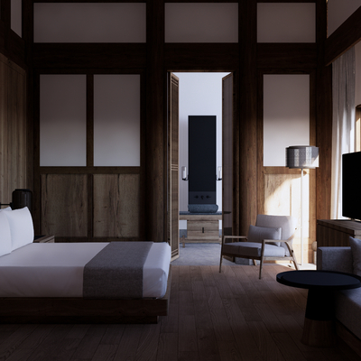  侘寂酒店 客房su模型 