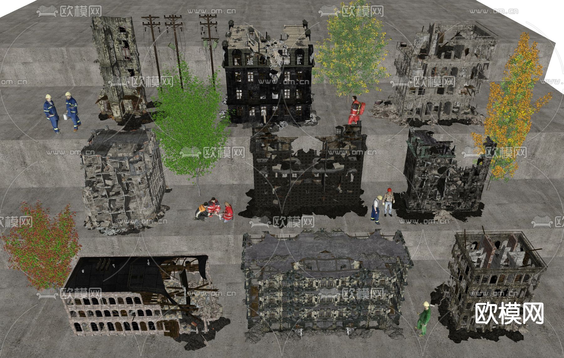 战后废墟 建筑废墟 废墟 厂房 工地废墟su模型下载（渲染图1）