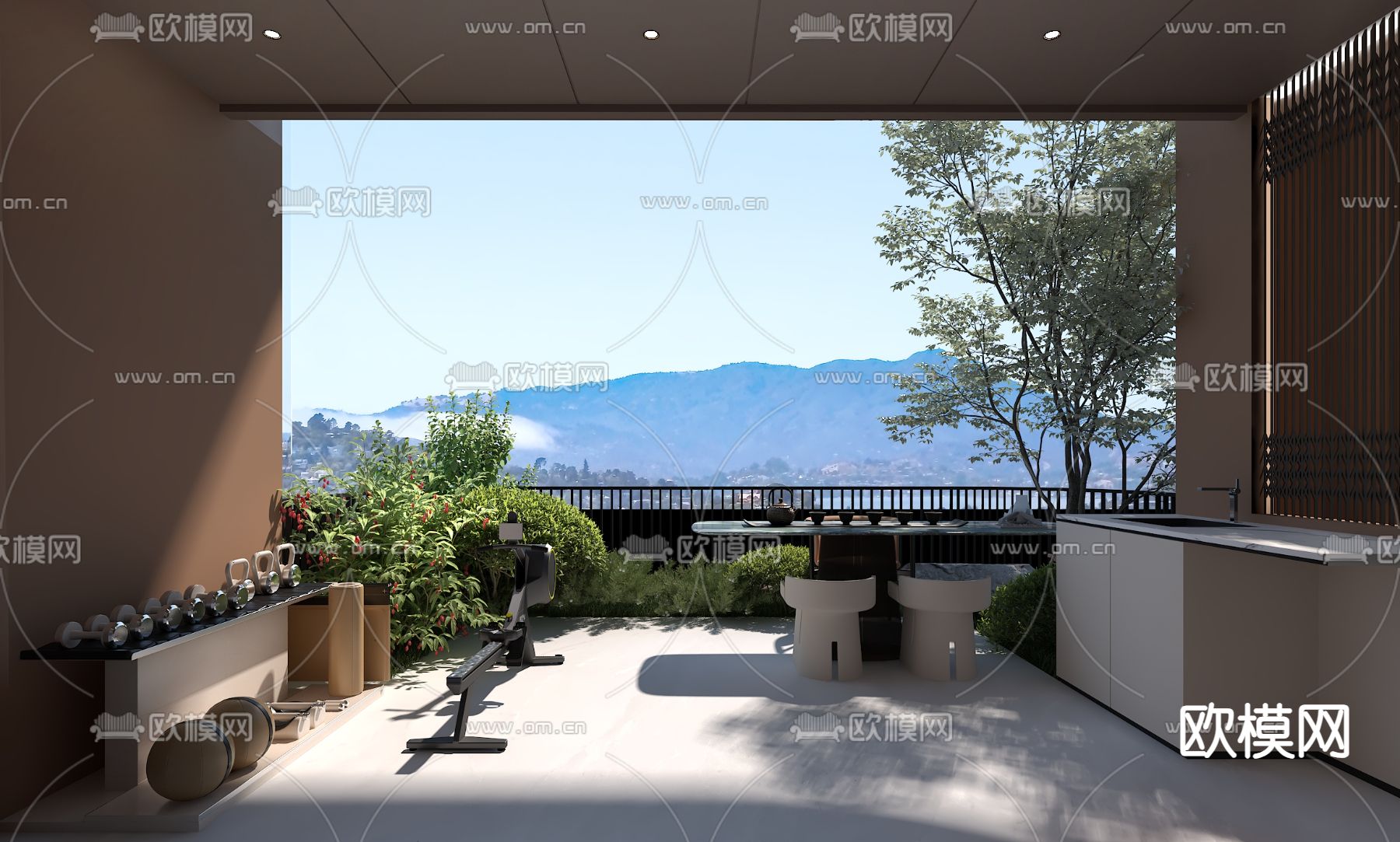 现代阳台花园3d模型下载