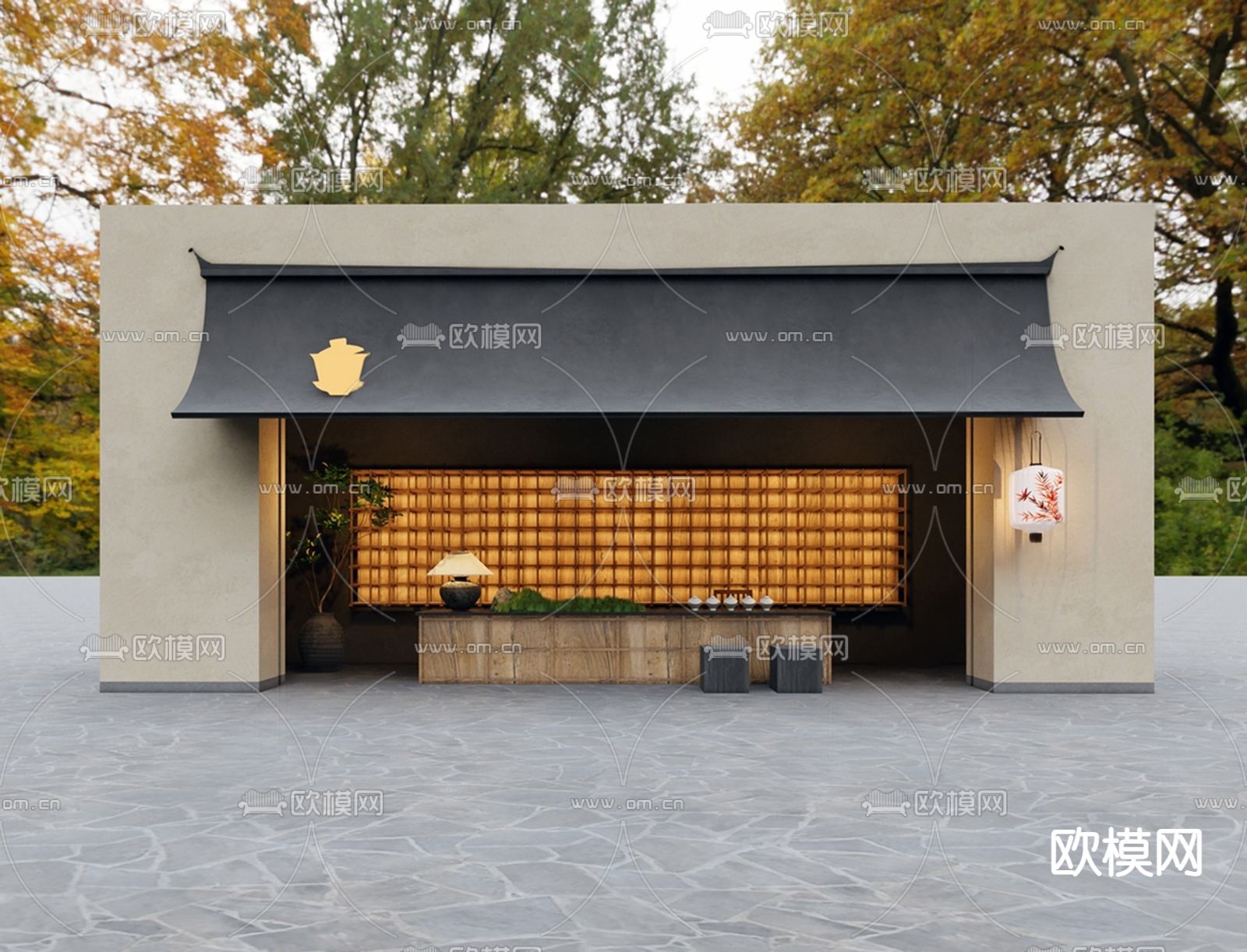 侘寂茶馆门头3d模型下载