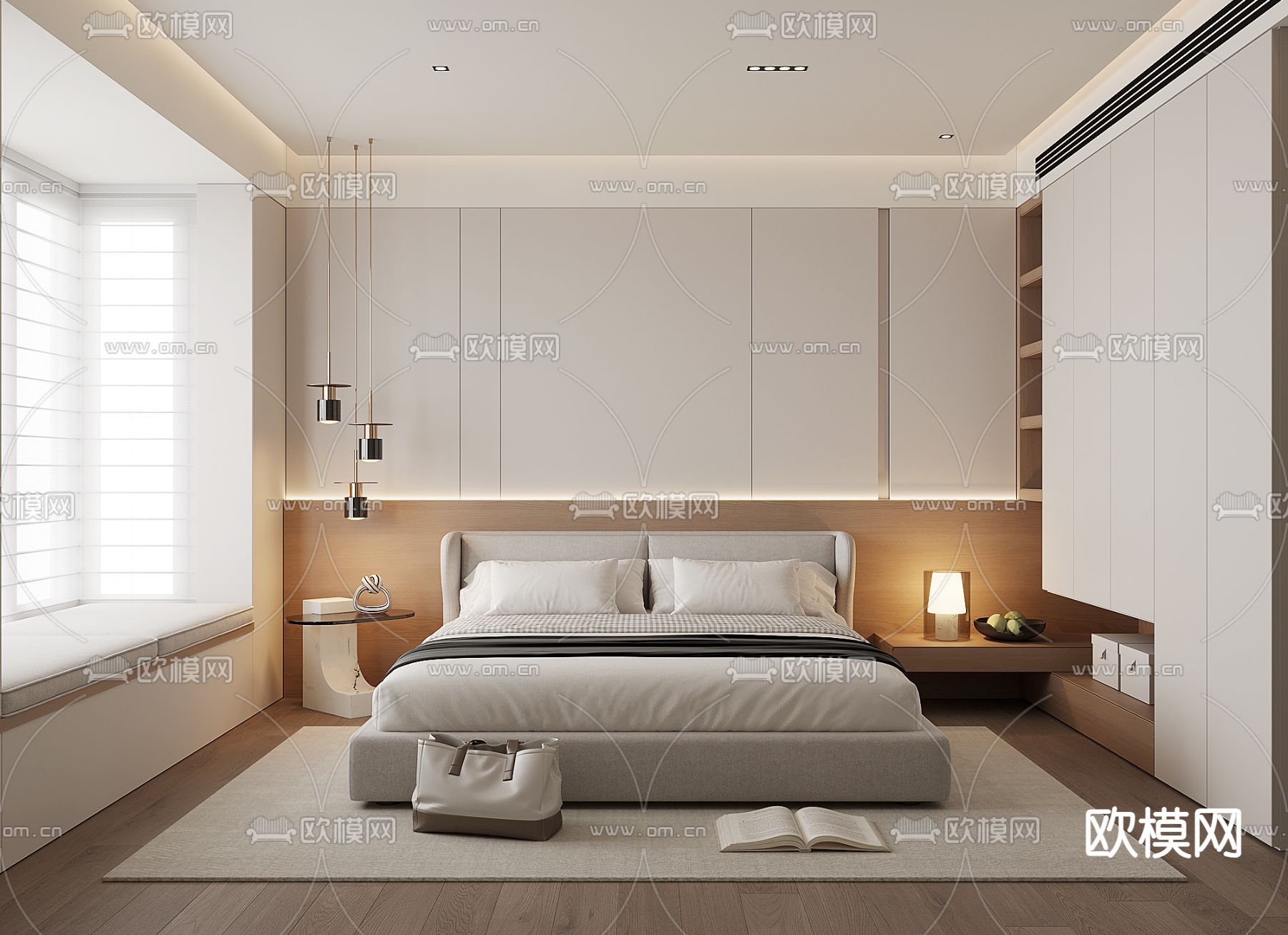 现代卧室 主人房3d模型下载