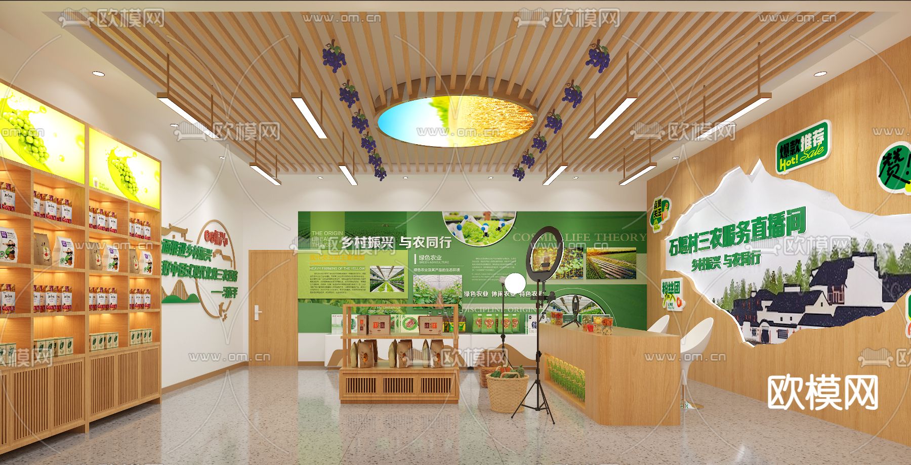 乡村振兴直播间su模型下载（渲染图2）