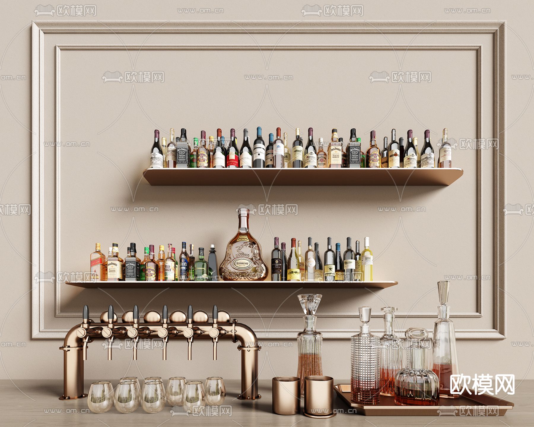 酒瓶 洋酒 红酒 酒瓶 酒杯3d模型下载