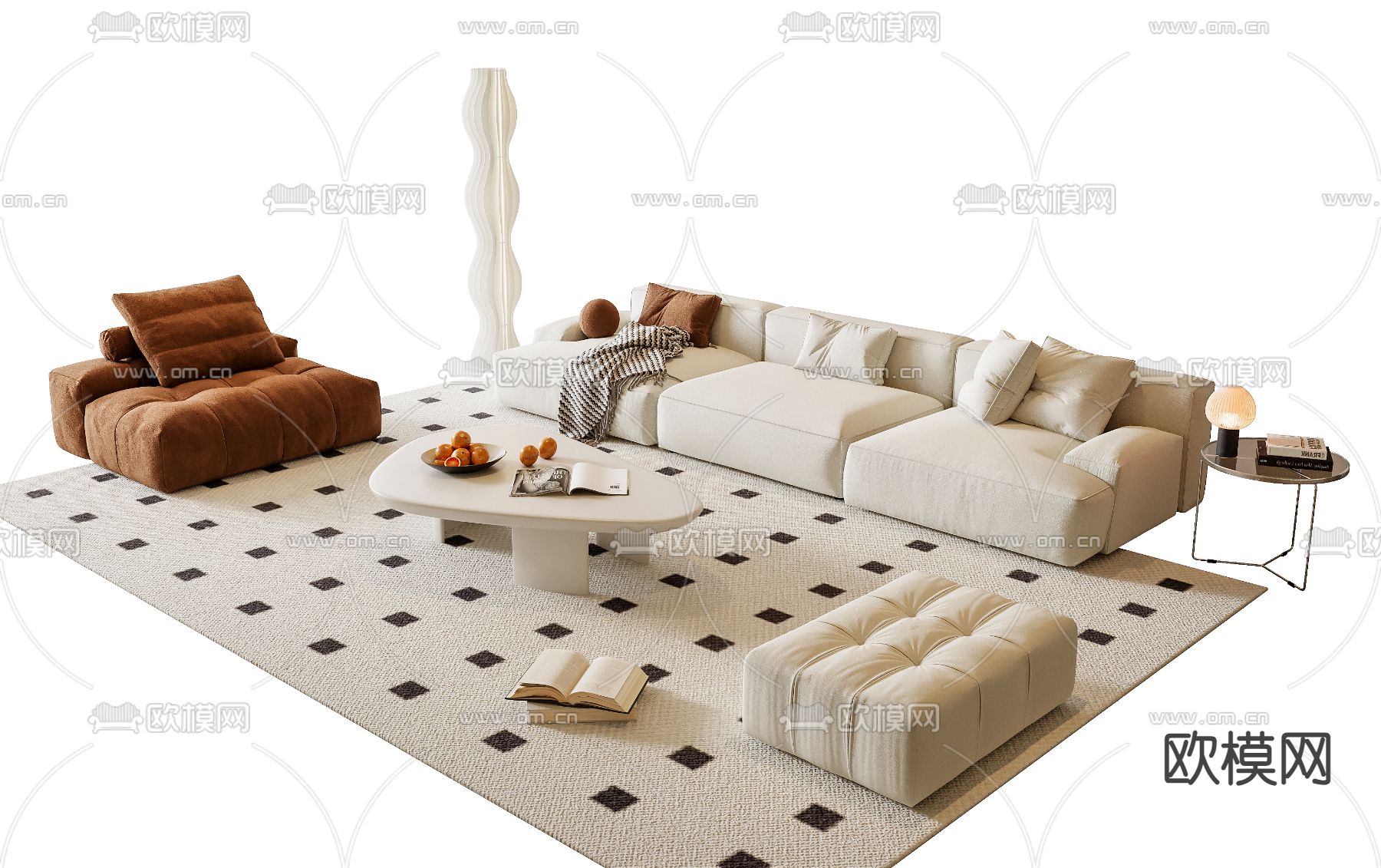 奶油风组合沙发3d模型下载