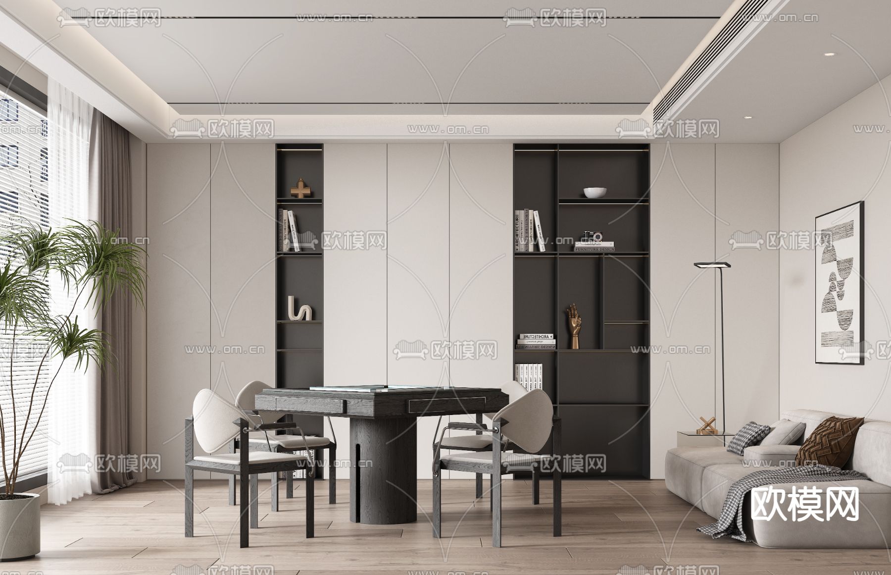 现代棋牌室 麻将房su模型下载（渲染图2）