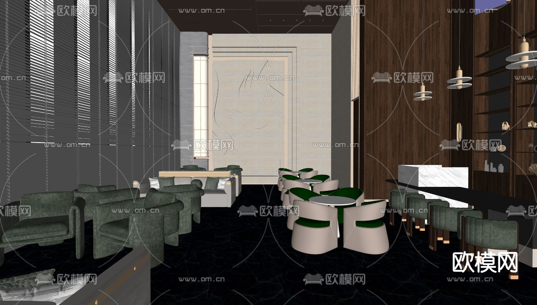 中古风售楼处 洽谈区su模型下载（渲染图3）