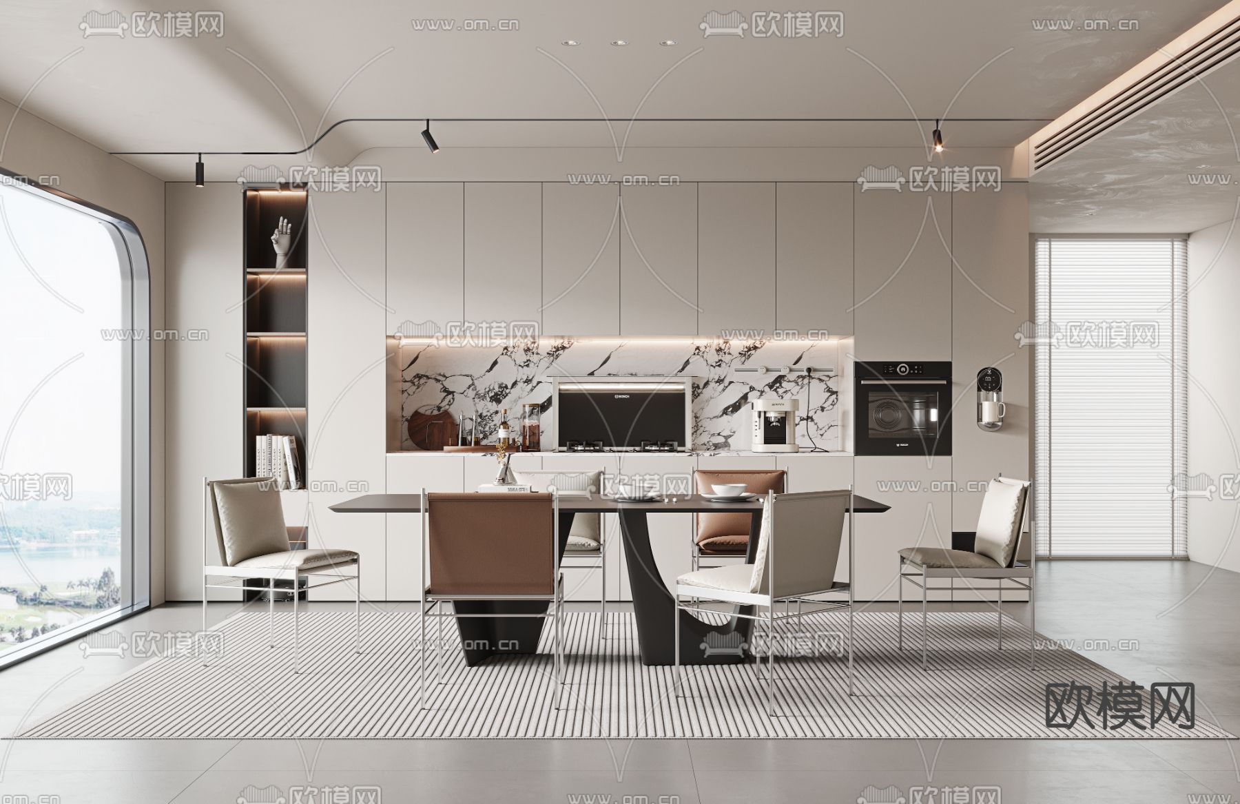 现代餐厅3d模型下载（渲染图1）