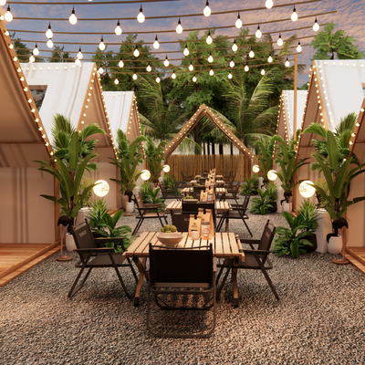  户外咖啡厅 露天餐厅su模型 