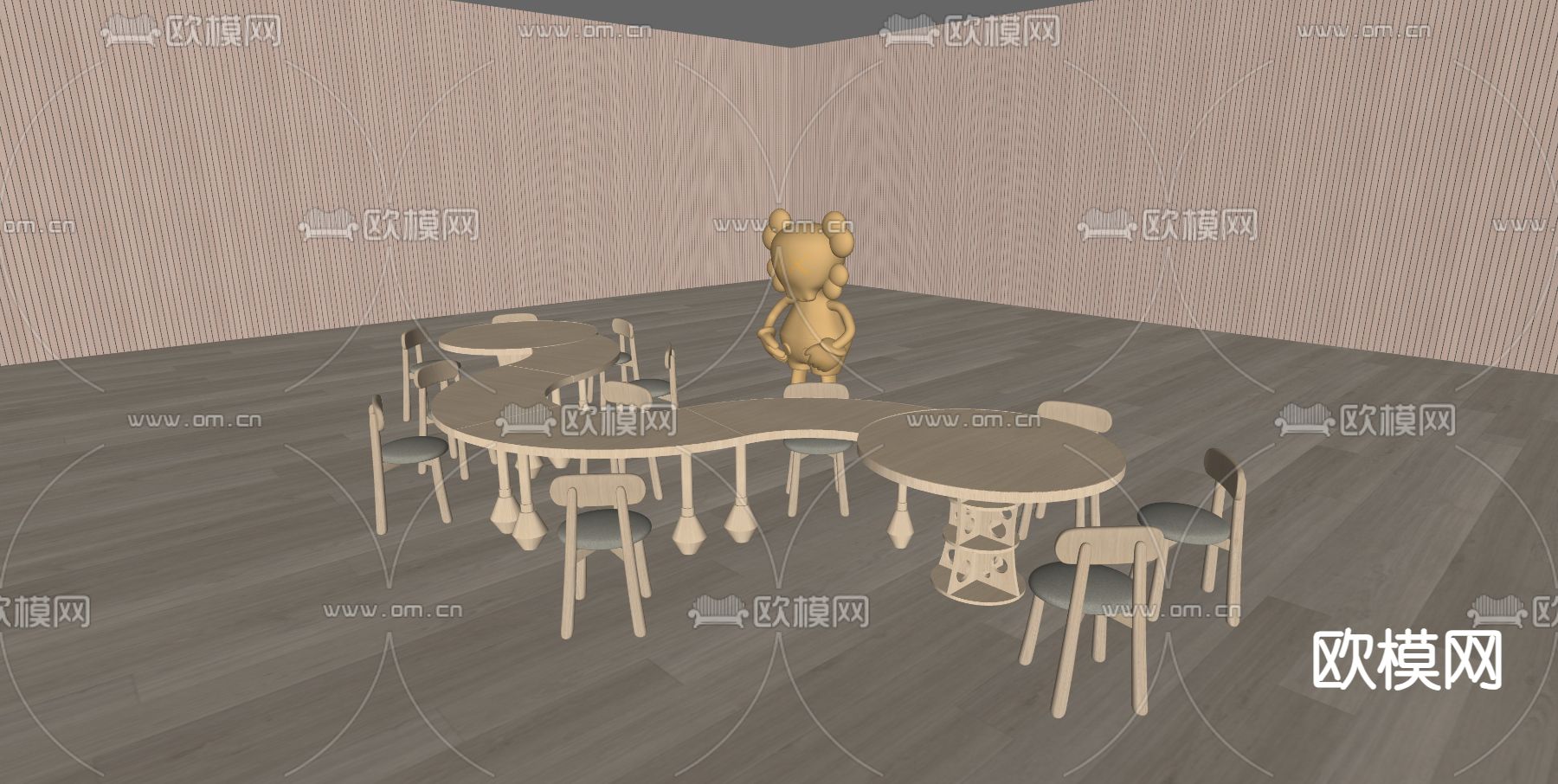 现代儿童桌椅su模型下载（渲染图1）