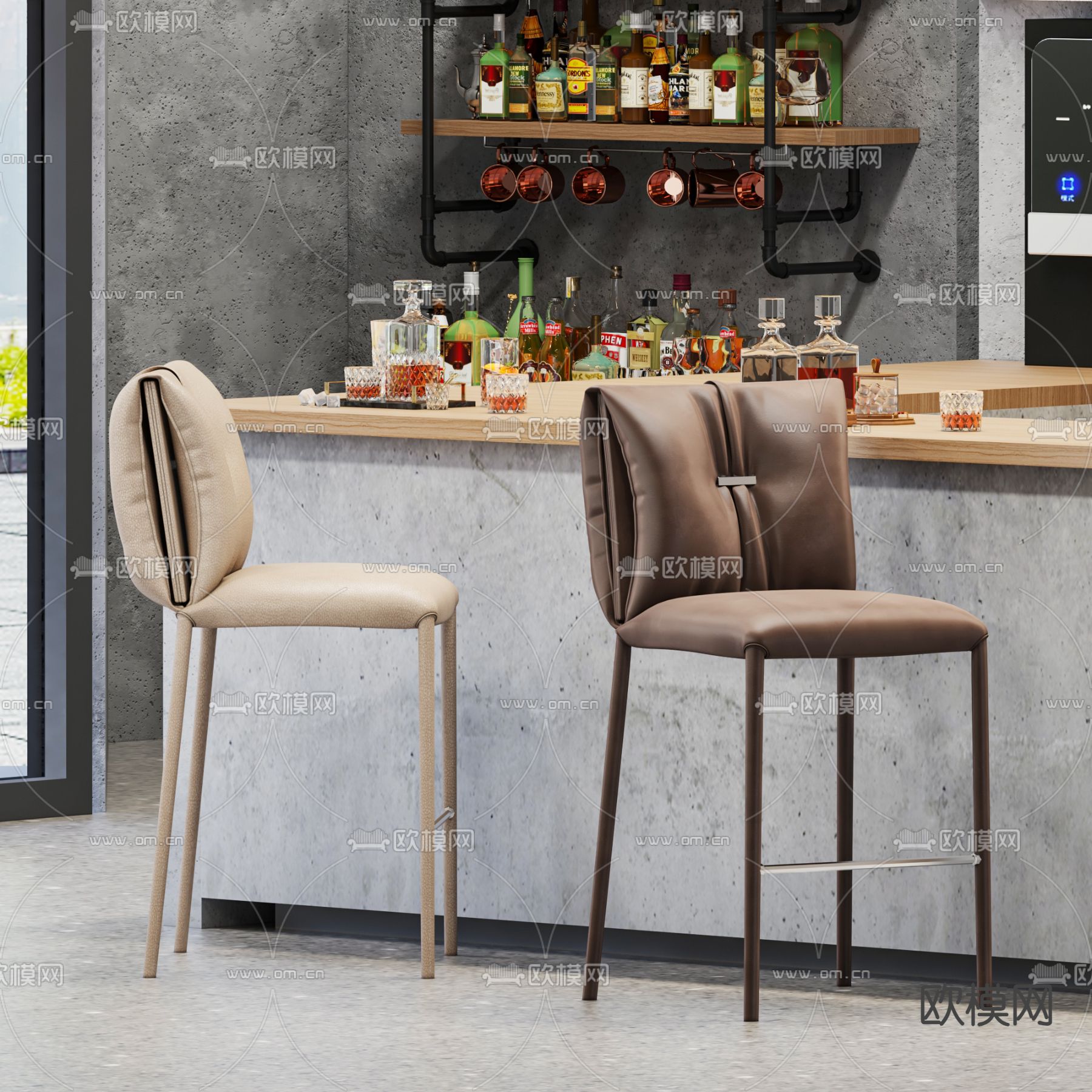 工业风吧椅 酒吧3d模型下载