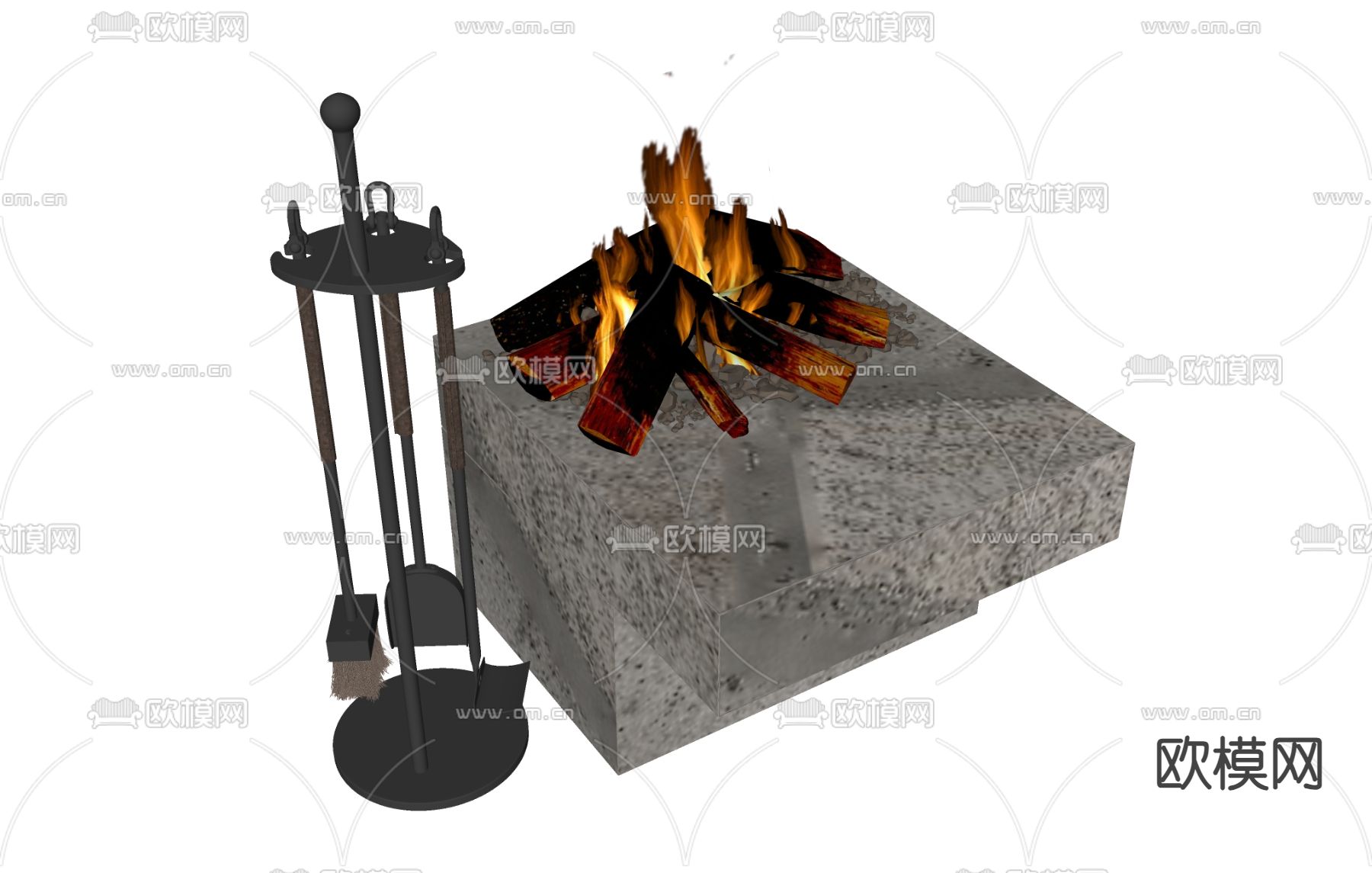 现代壁炉 火炉柴火su模型下载（渲染图1）