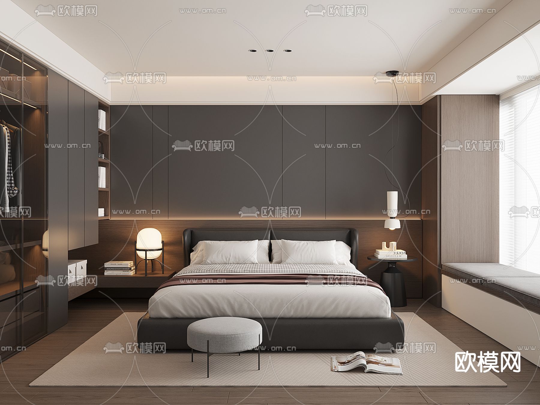 现代卧室 主人房 主卧3d模型下载