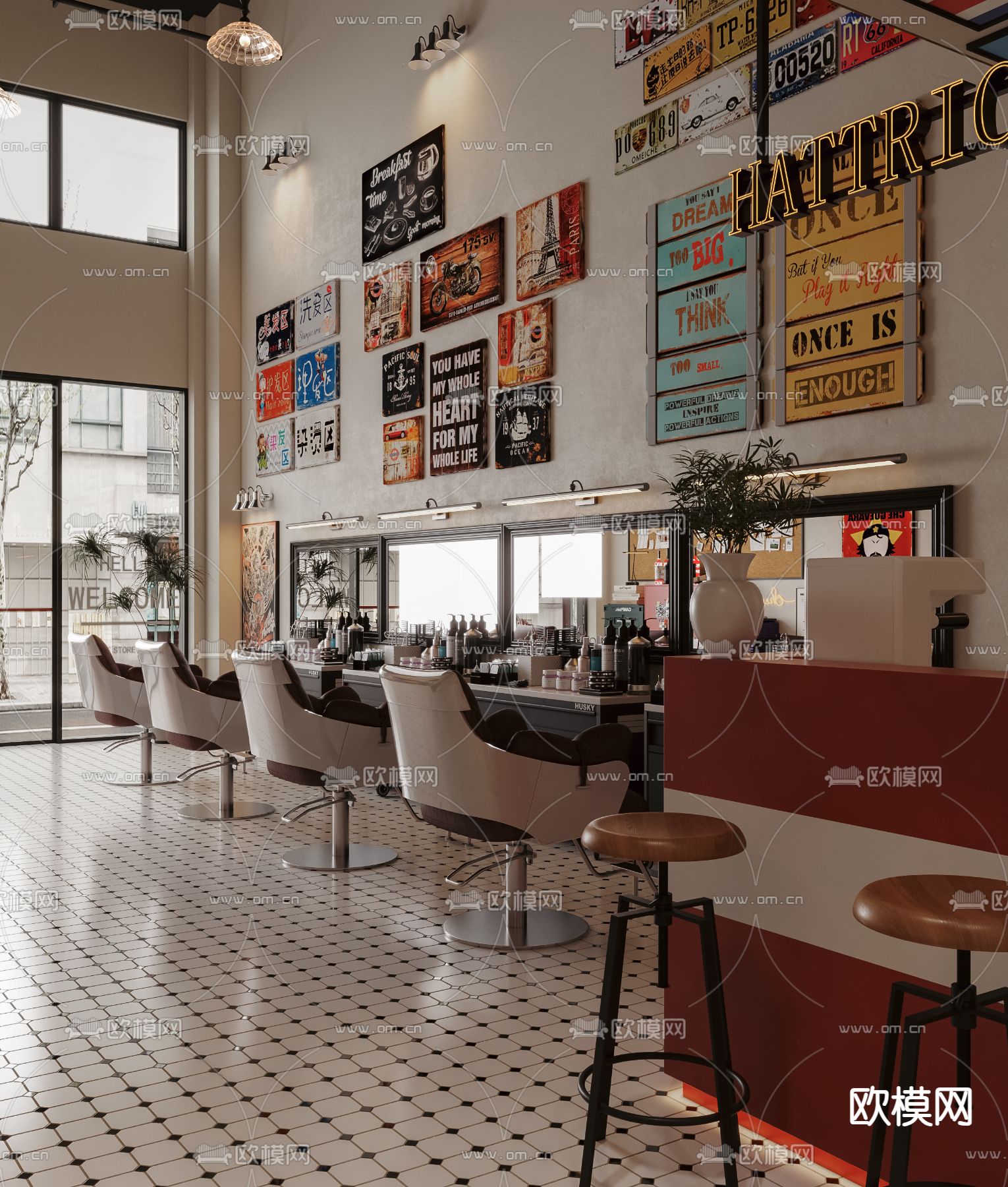 美式理发店 美容美发3d模型下载（渲染图2）