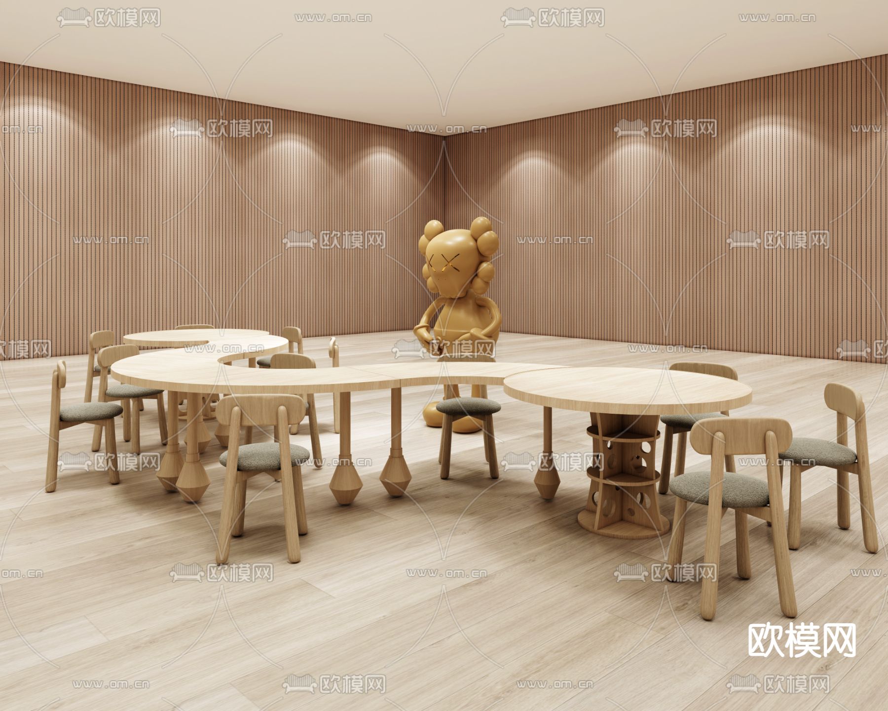 现代儿童桌椅su模型下载（渲染图2）