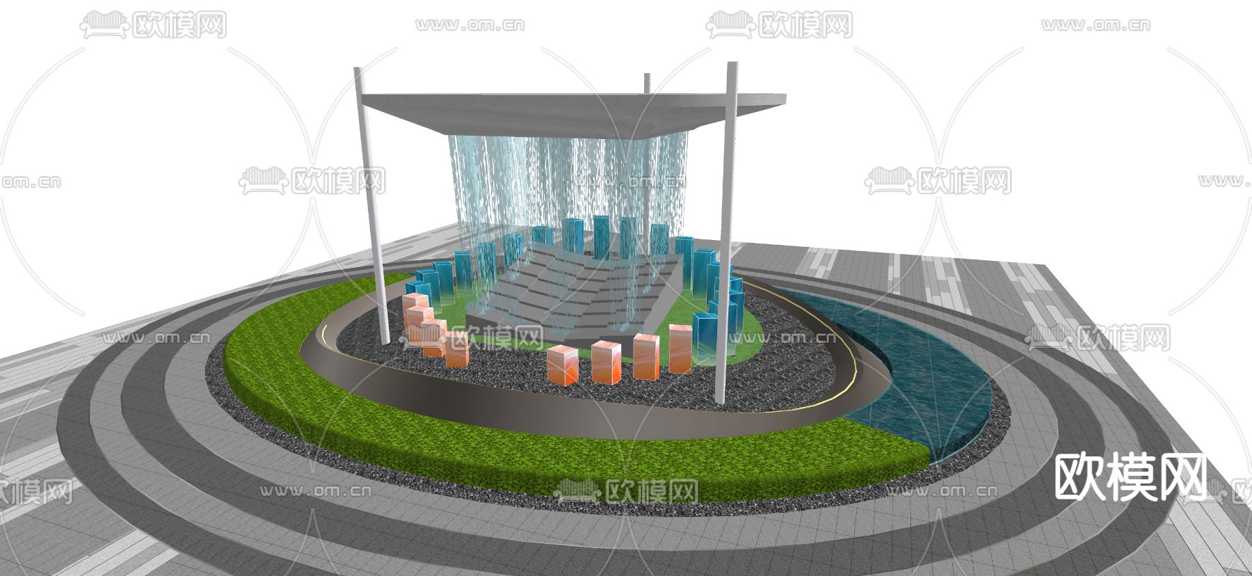 雕塑小品 水景雕塑su模型下载（渲染图2）