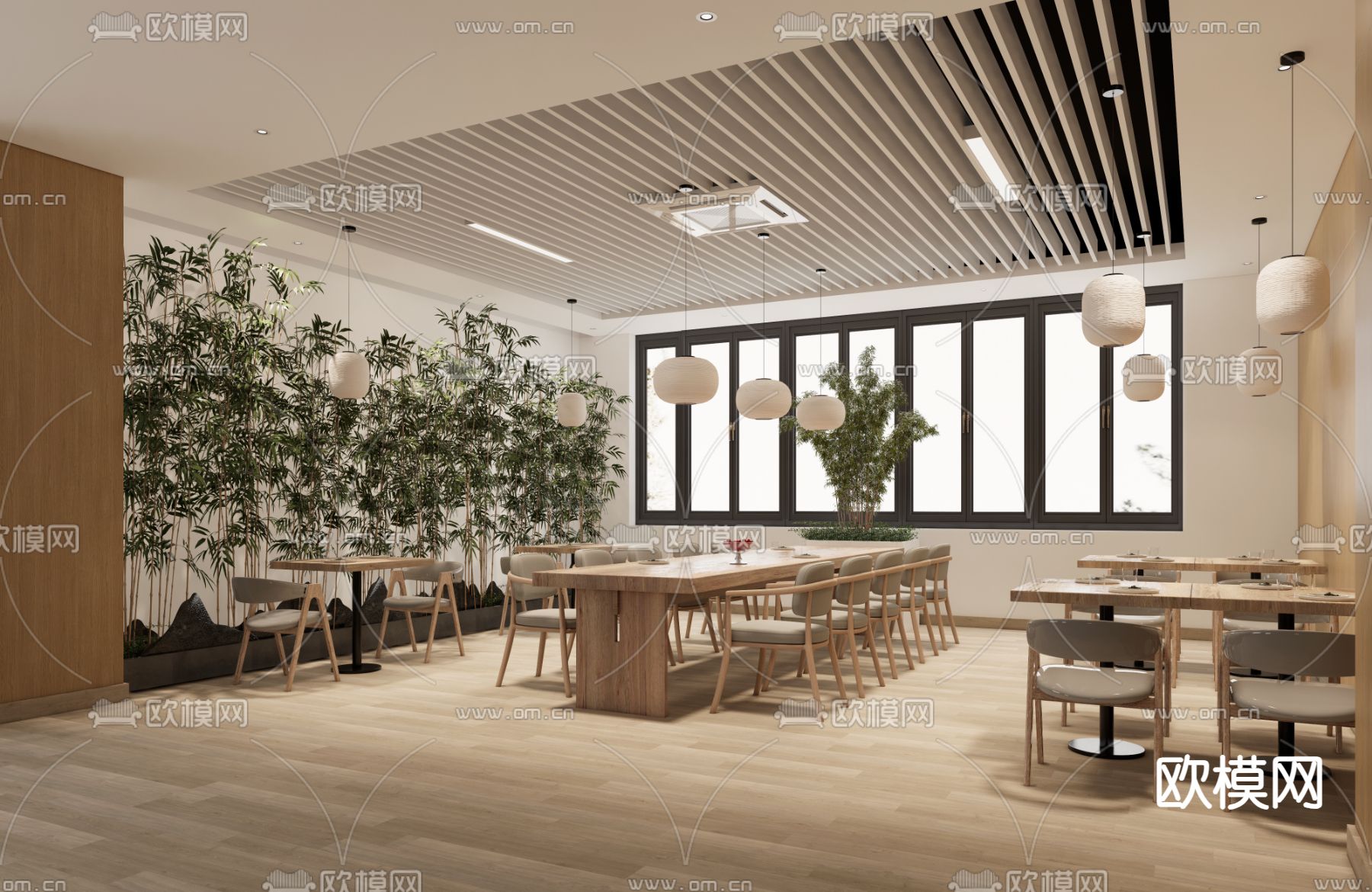 新中式餐厅su模型下载（渲染图3）