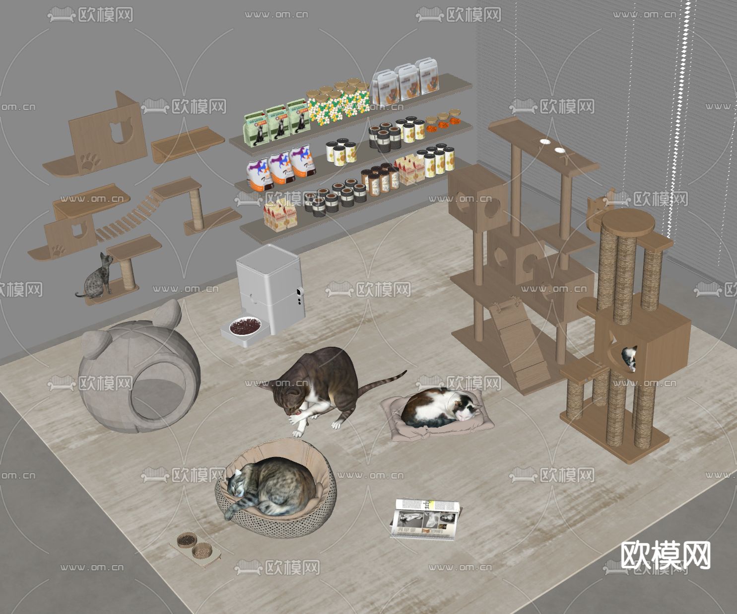 猫爬架 猫窝 猫粮 宠物用品 动物 猫su模型下载（渲染图1）