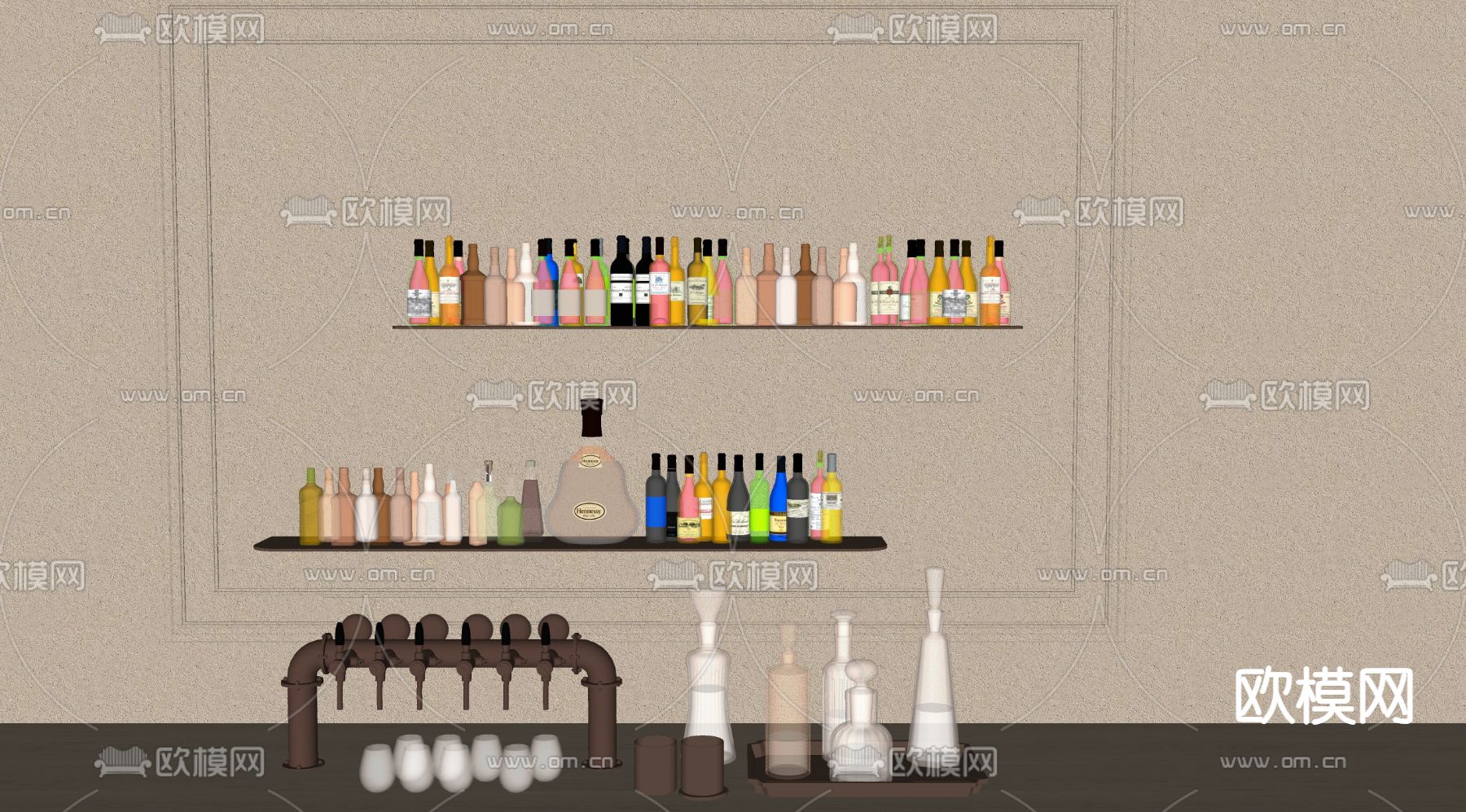 酒瓶 洋酒 托盘 红酒su模型下载（渲染图1）