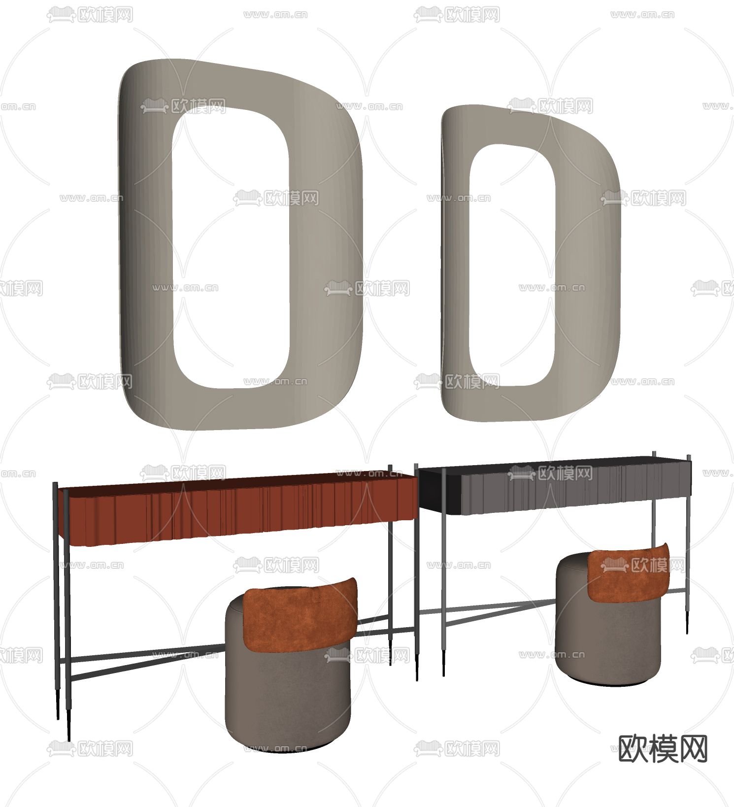 现代梳妆台su模型下载（渲染图1）