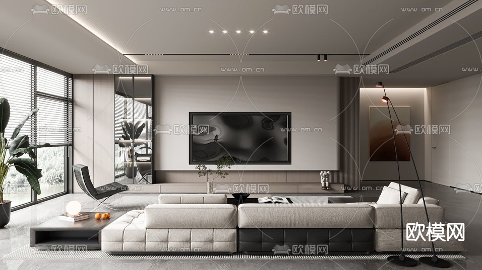 现代客厅3d模型下载(渲染图1)