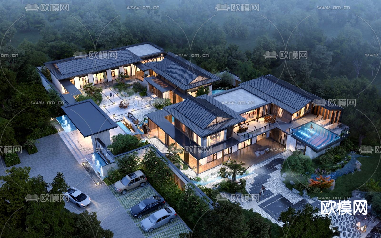 酒店民宿鸟瞰3d模型下载