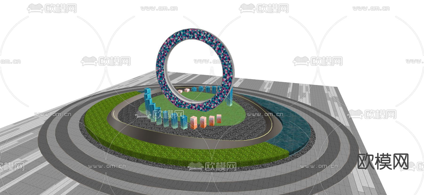 圆形雕塑小品 水景雕塑su模型下载（渲染图2）