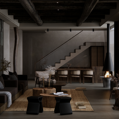  侘寂民宿大堂su模型 