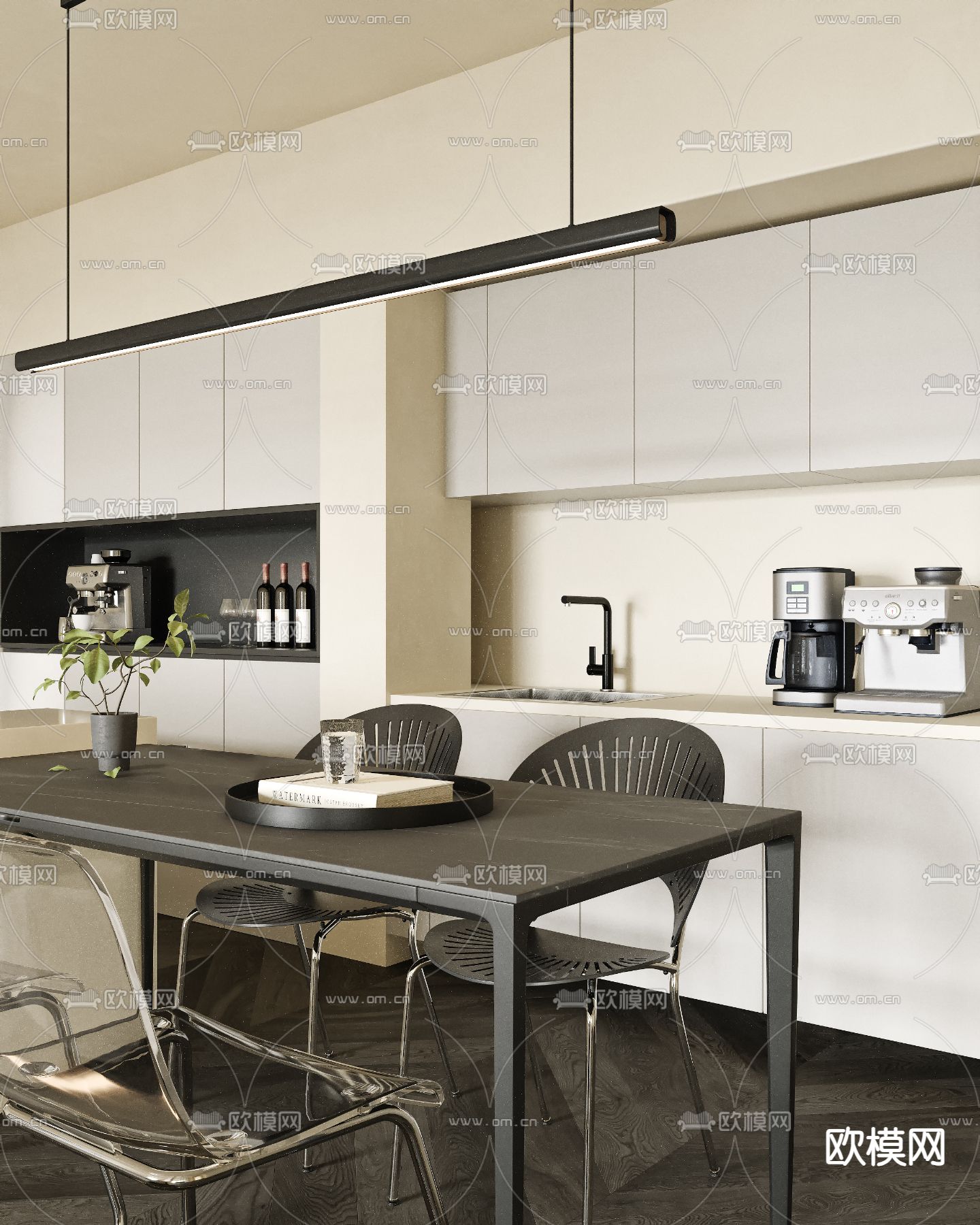 岛台餐桌椅3d模型下载