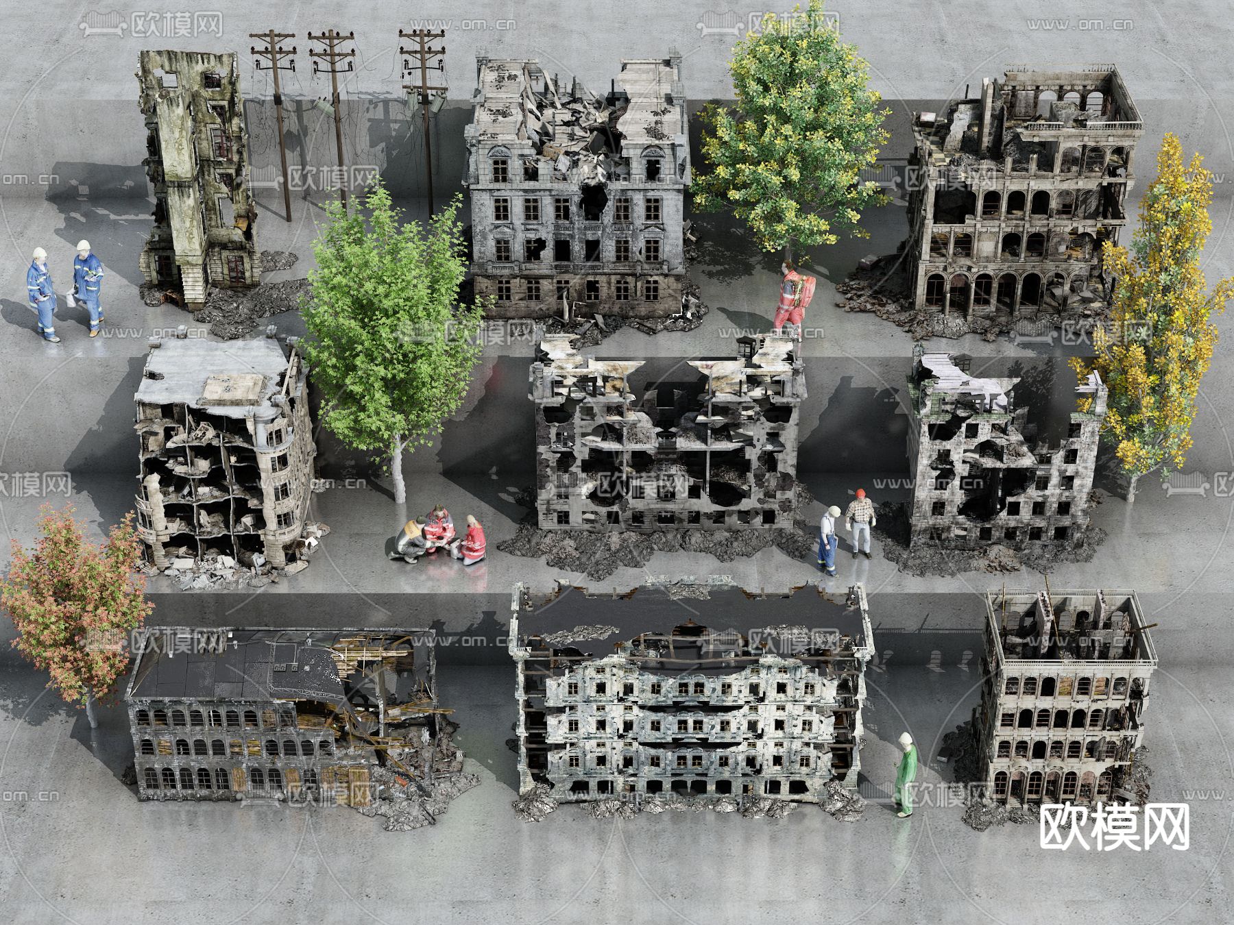 战后废墟 建筑废墟 废墟 厂房 工地废墟su模型下载（渲染图2）