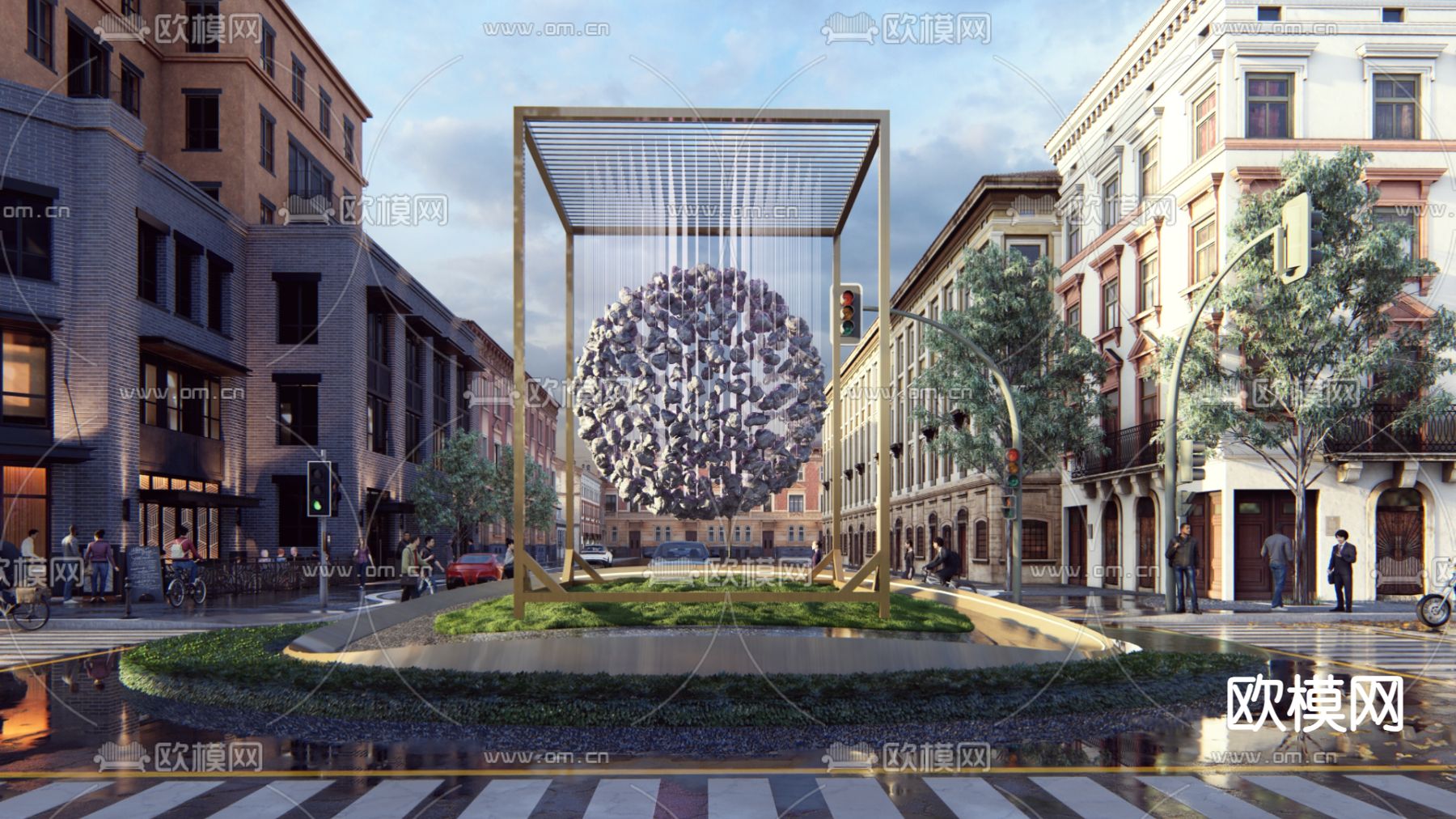 现代雕塑小品 水景雕塑su模型下载（渲染图1）