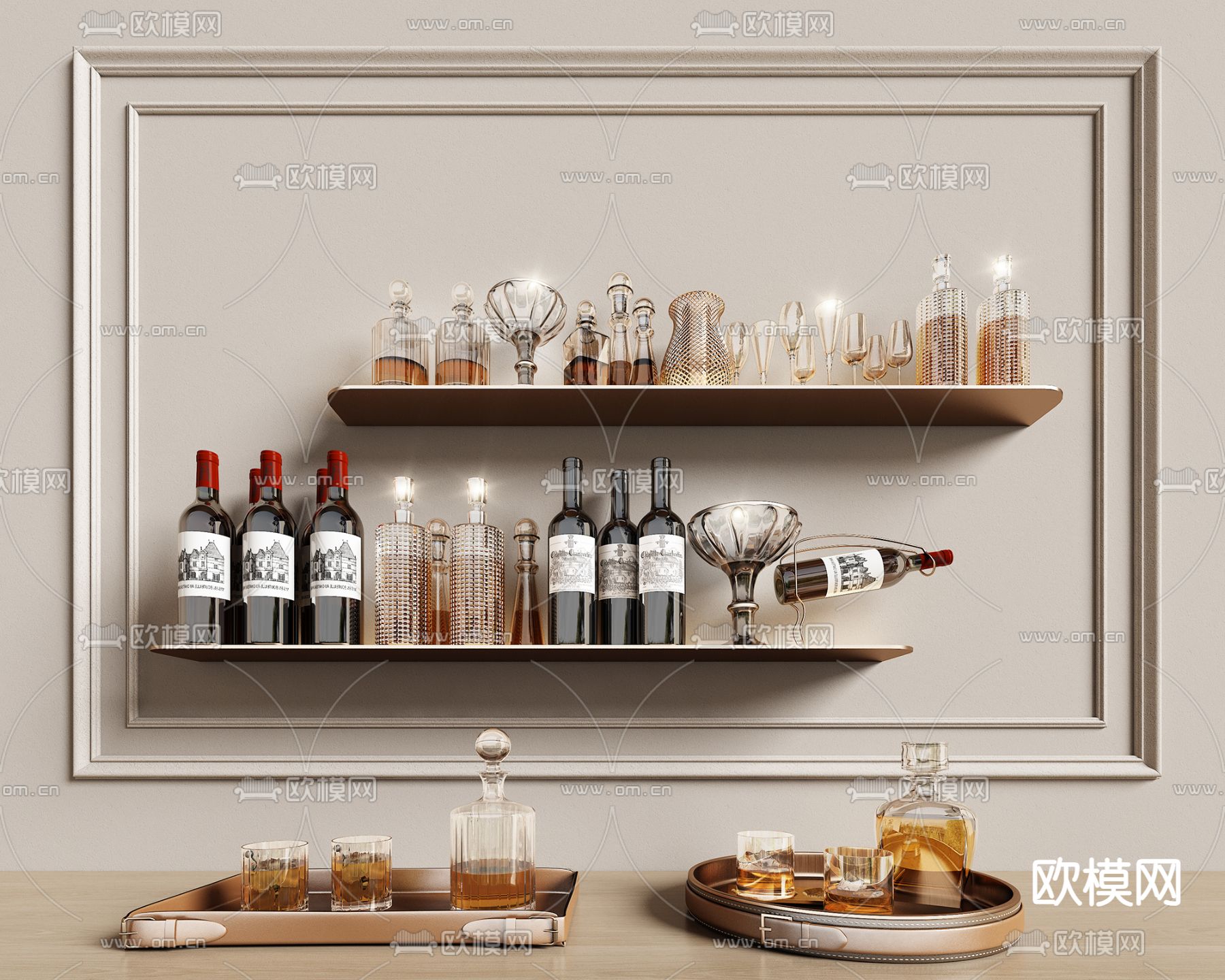 酒瓶 洋酒 托盘 红酒3d模型下载
