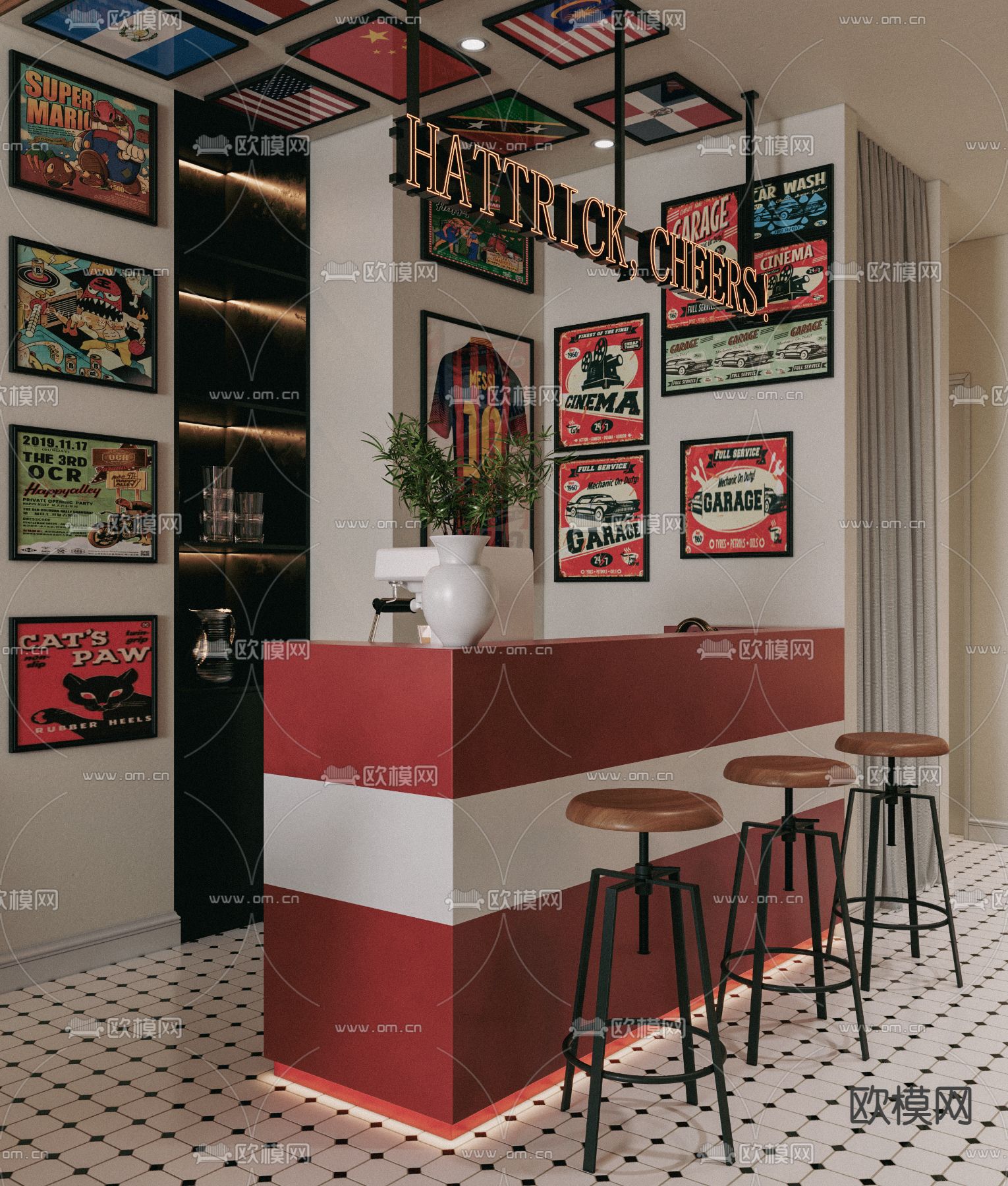 美式理发店 美容美发3d模型下载（渲染图4）