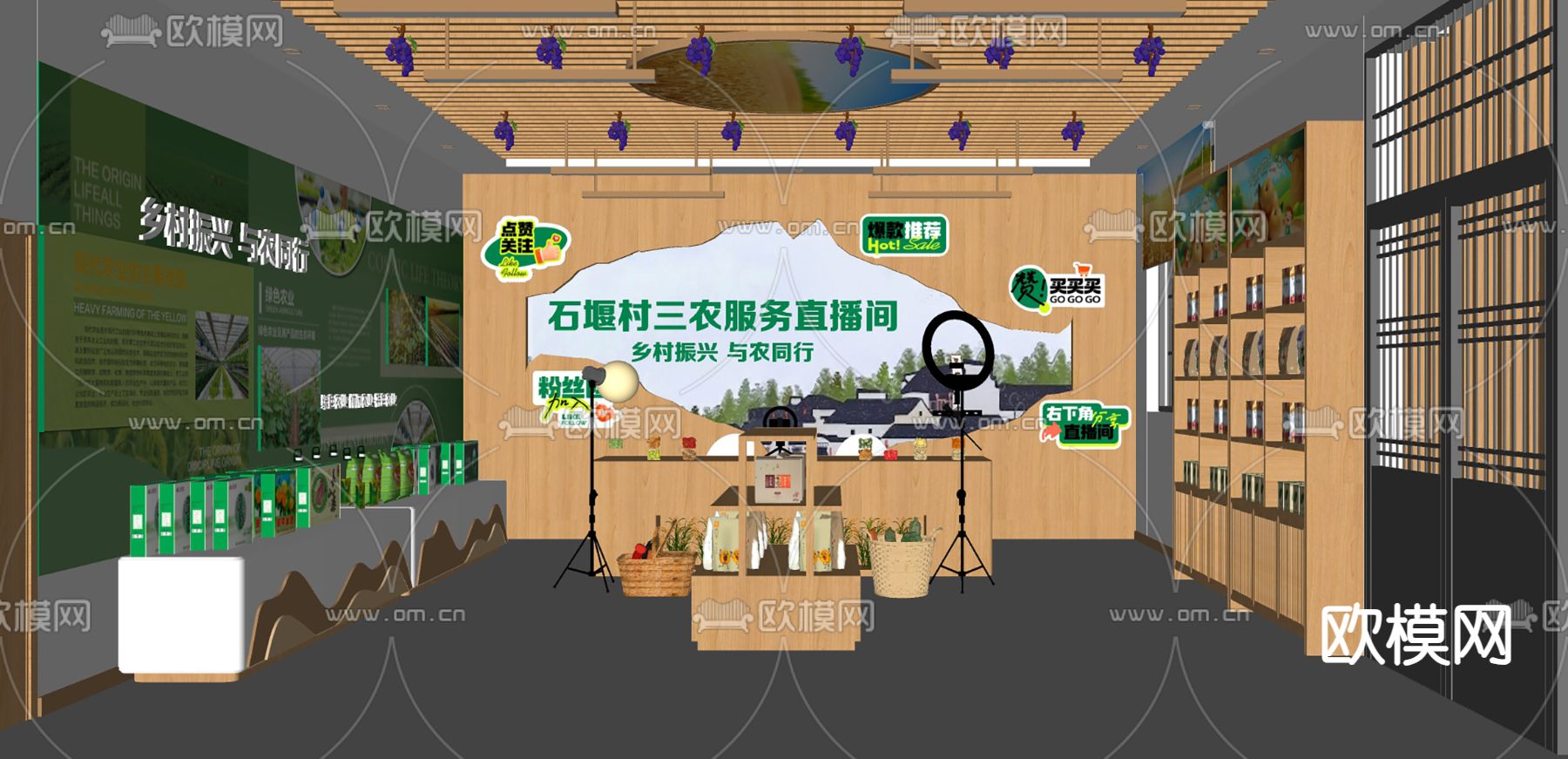 乡村振兴直播间su模型下载（渲染图1）