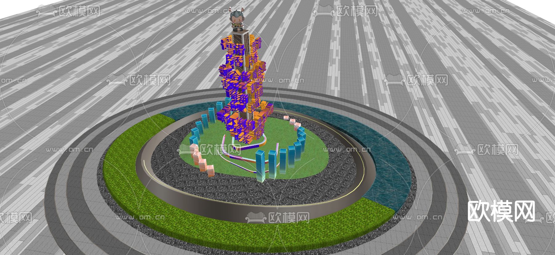 雕塑小品 水景雕塑su模型下载（渲染图2）